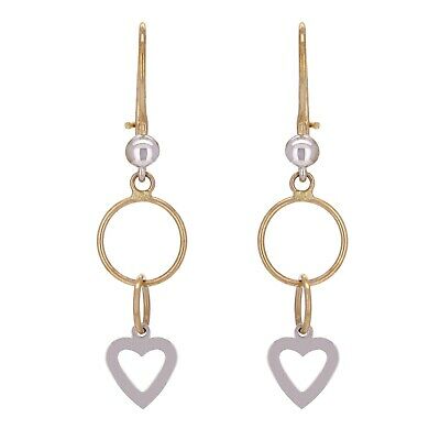 14k Two Tone Gold Oval Round Heart Drop Dangle Earrings 1.5" 2.3 grams
