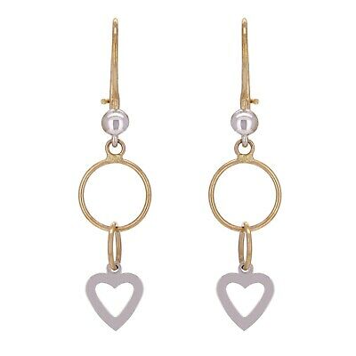 14k Two Tone Gold Oval Round Heart Drop Dangle Earrings 1.5