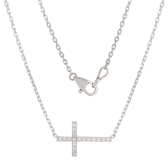 14k White Gold 0.2ctw Diamond Bright Polished Cross Pendant Necklace 16