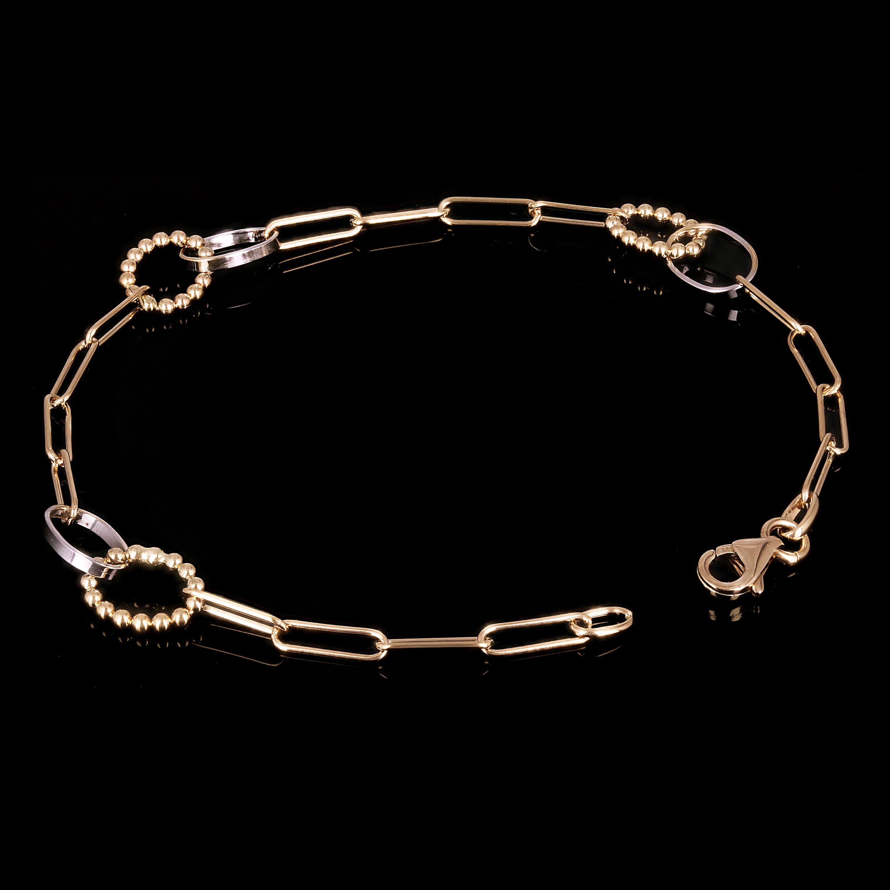 Italian 14k Two-Tone Gold Oval & Paperclip Link Bracelet 7.25" 7.7mm 2.8 grams