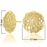 14k Yellow Gold Solid Round Nugget Stud Earrings 15mm 3.5 grams