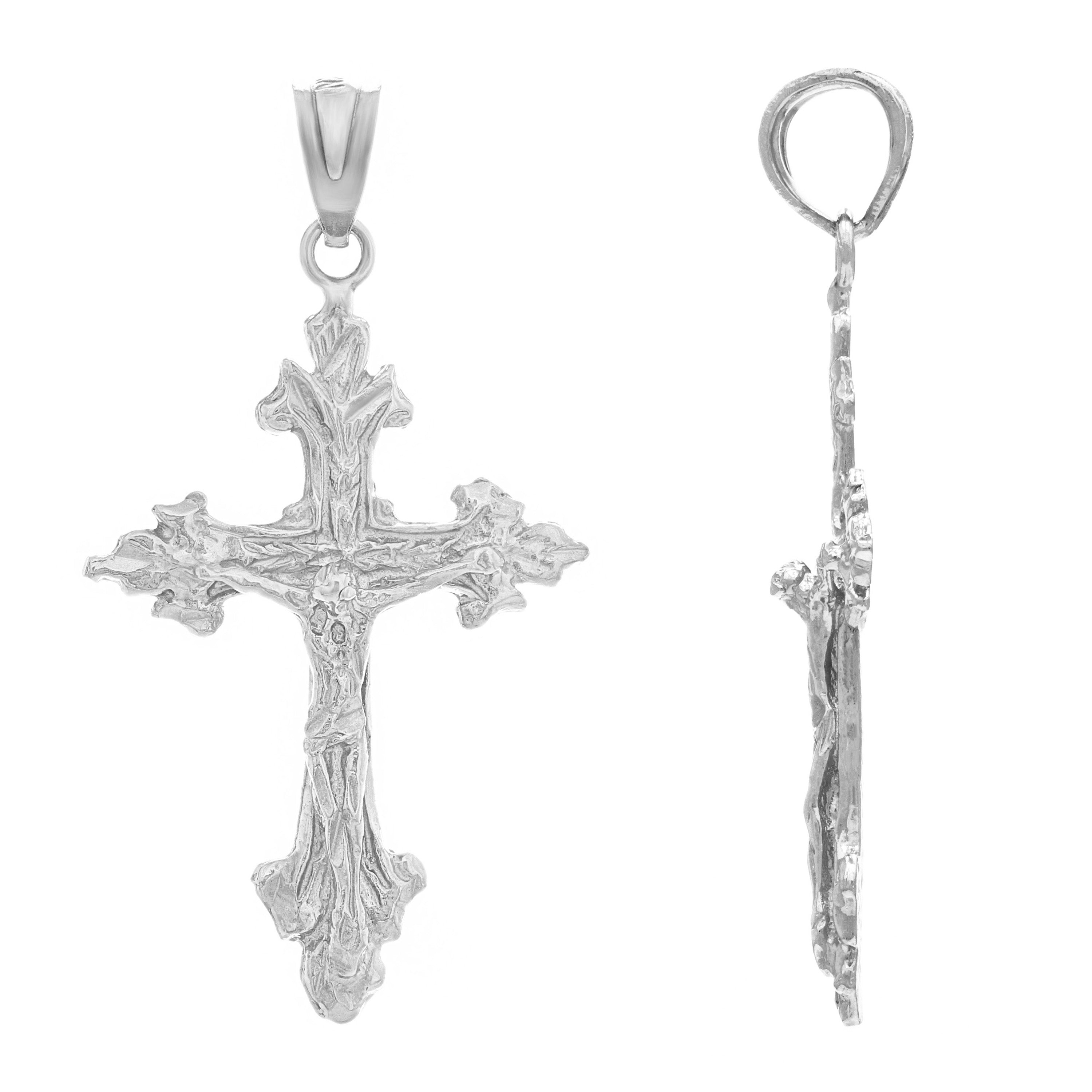 14k White Gold Filigree Jesus Christ Crucifix Cross Charm Pendant 1.4" 2.3 grams - White