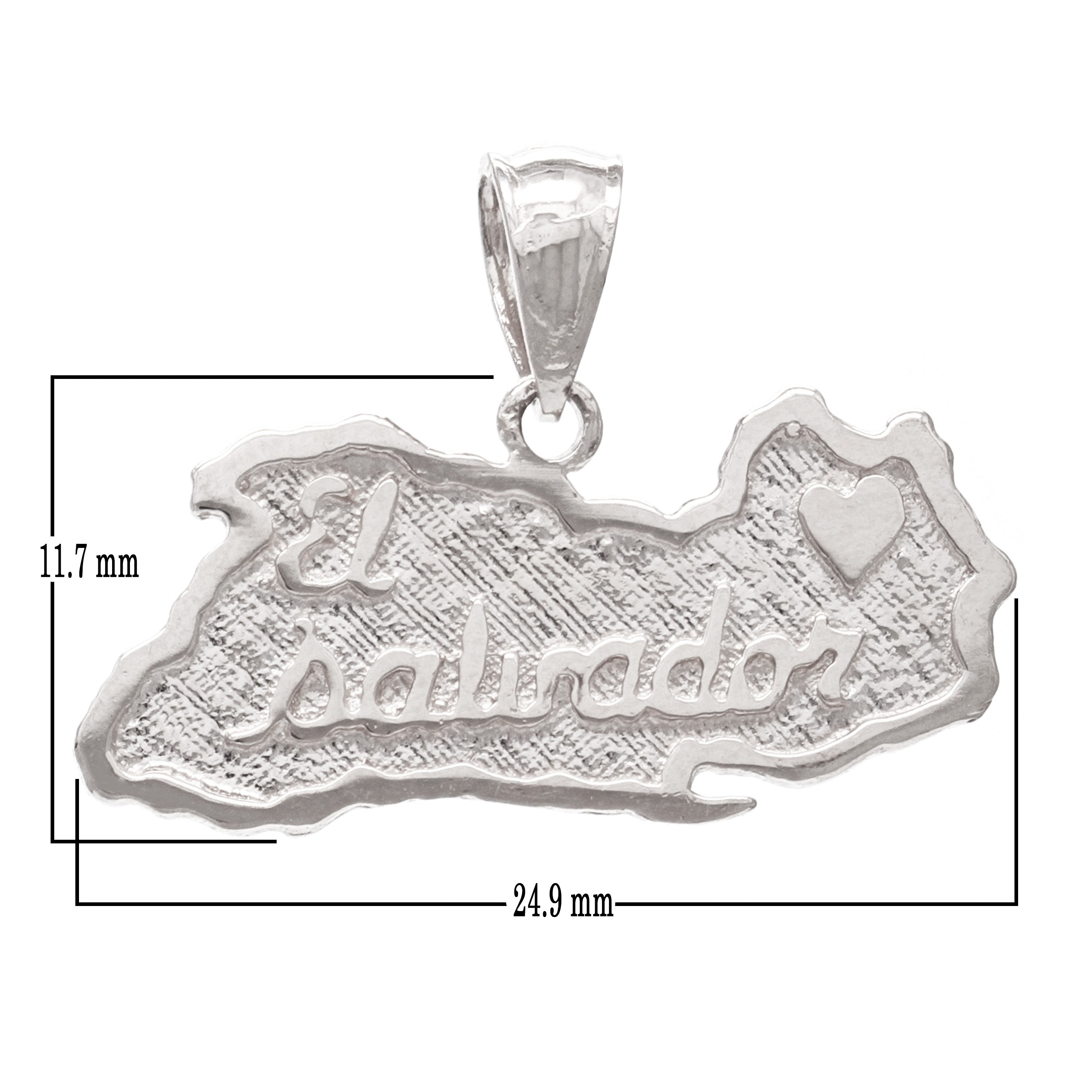 14k White Gold Travel Souvenir Country Map of El Salvador Charm Pendant 2.4grams - White