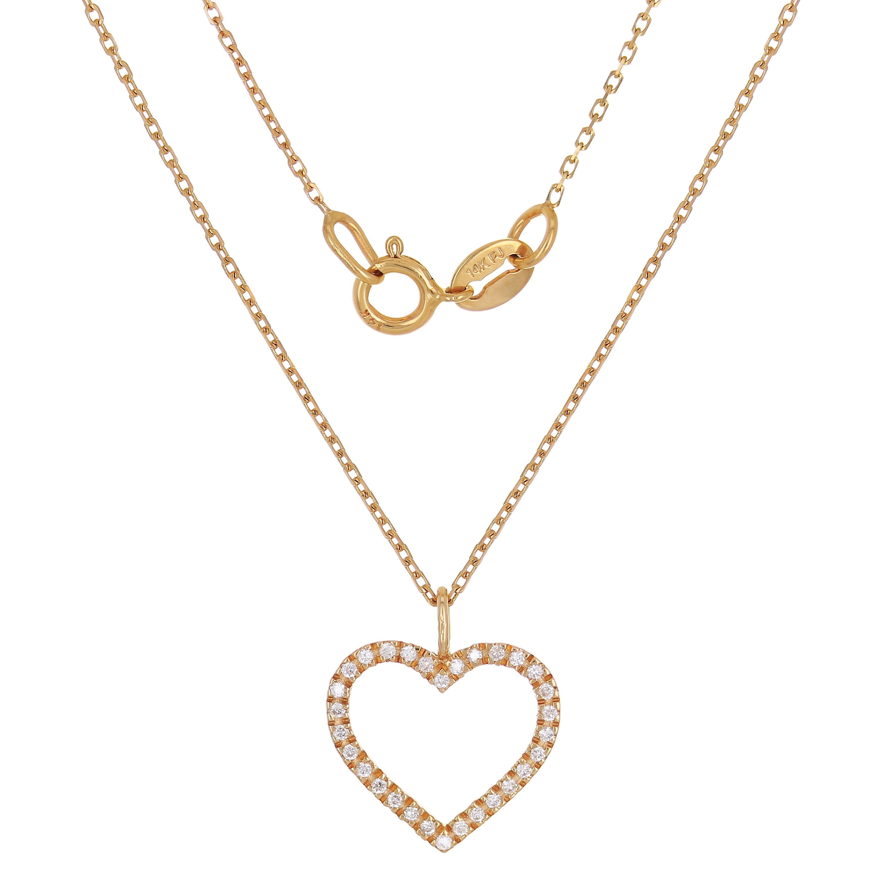 14k Rose Gold 0.10ctw Natural Diamond Heart Charm Pendant Necklace 18" - Rose