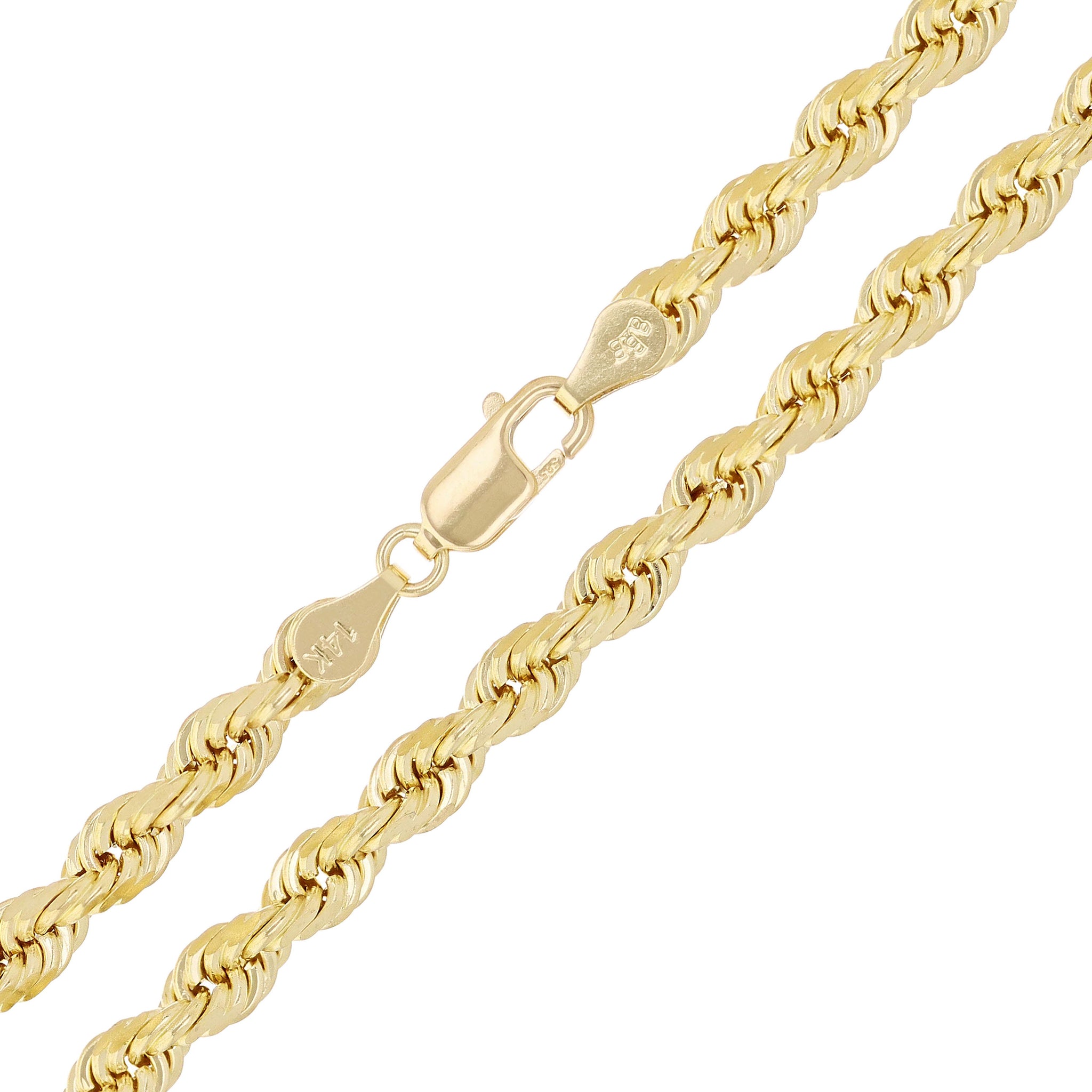 14k Yellow Gold Solid Diamond Cut Rope Chain Necklace | Direct Source ...