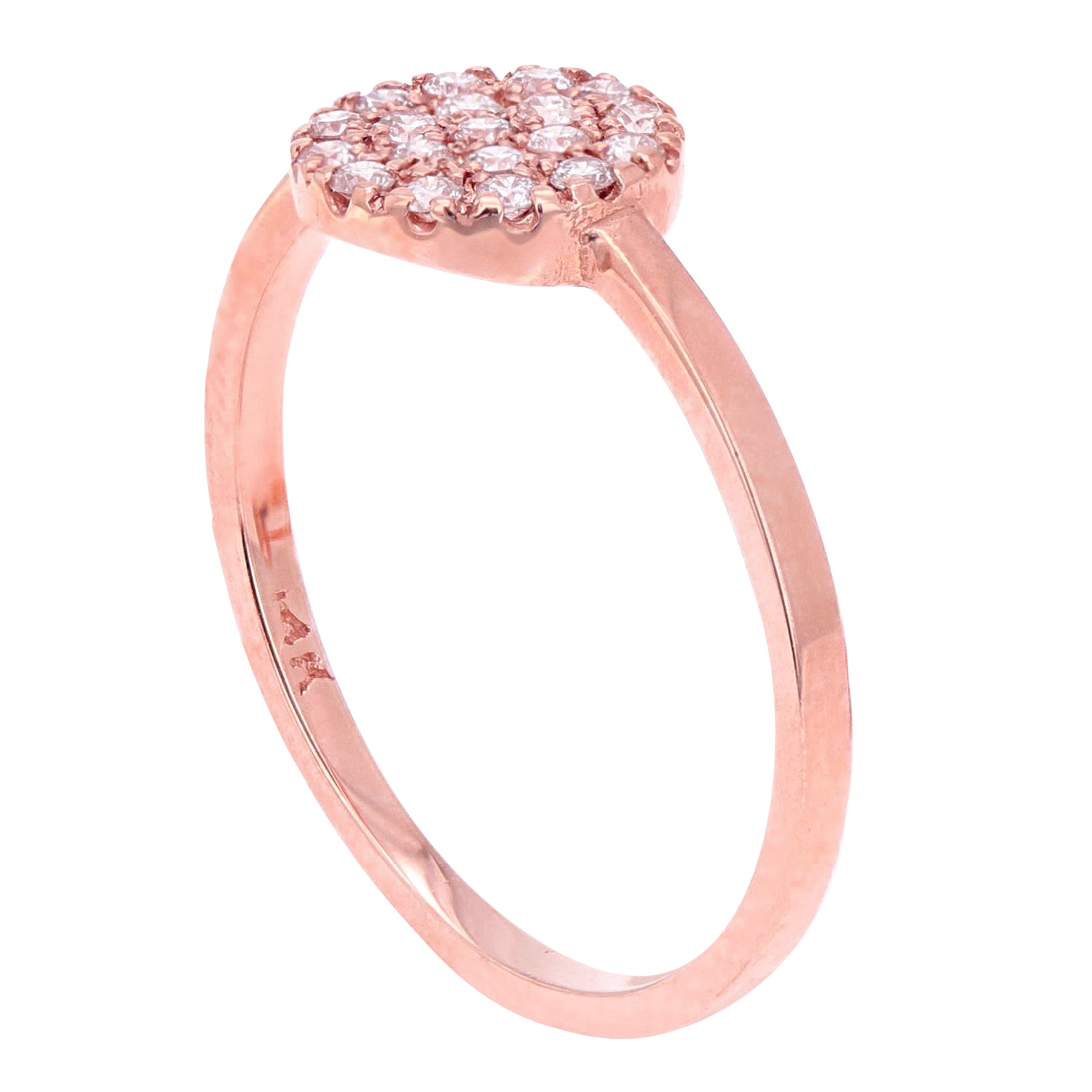 14k Rose Gold Round Frame Diamond Ring Size 6 - Rose,Ring Size 6