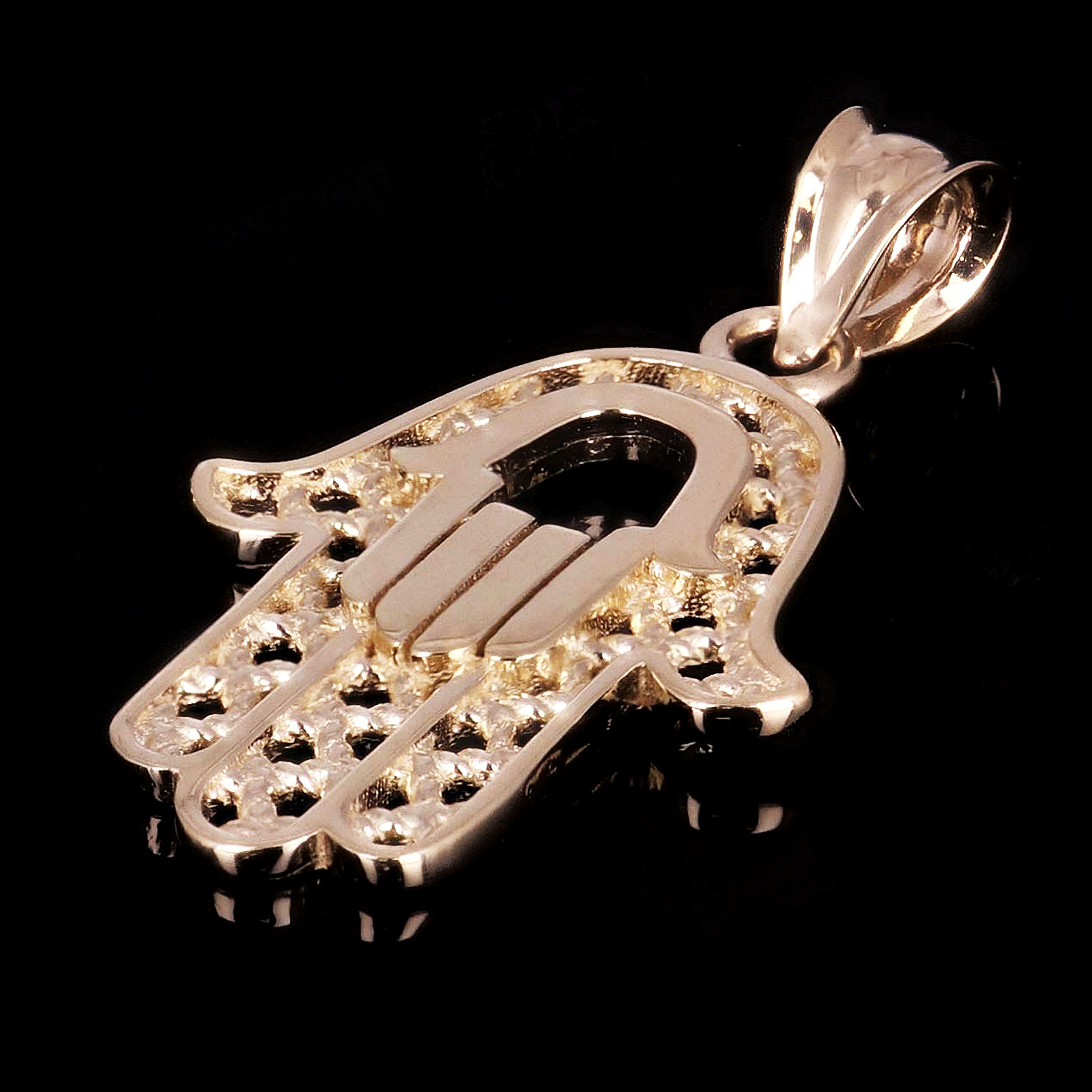Italian 14k Yellow Gold Hamsa Hand of Fatima Charm Pendant 1" 1.6 grams