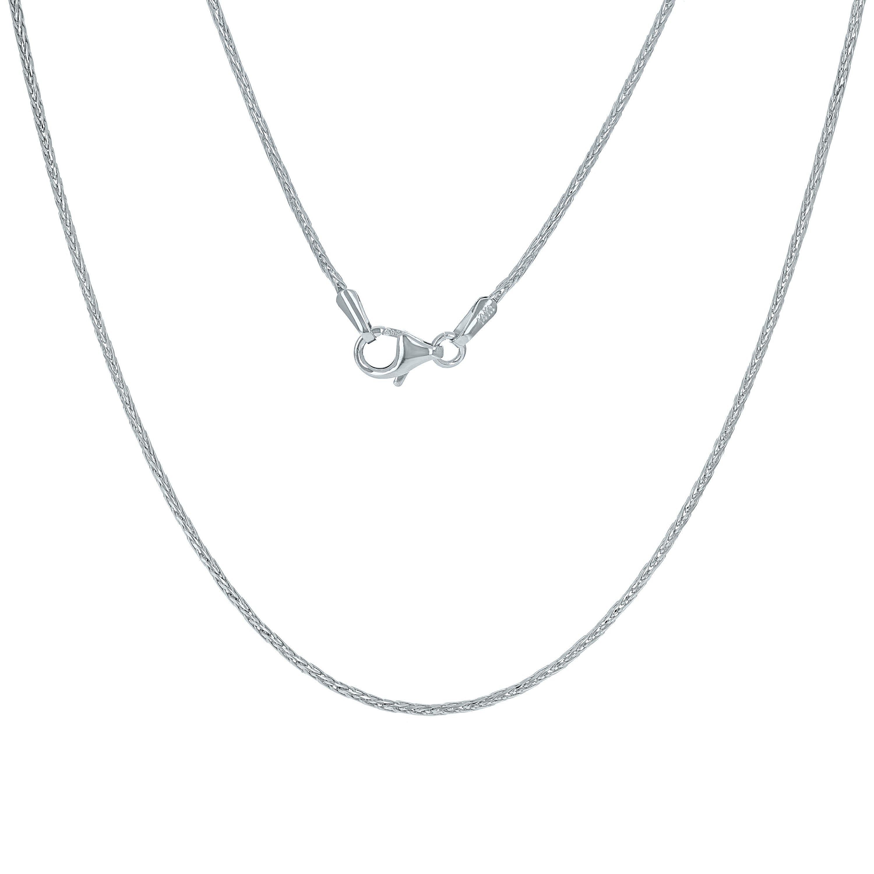 Italian 14k White Gold Solid Spiga Wheat Chain Necklace 16" 1.1mm 3.1 grams - White,1.1mm 16" 3 grams