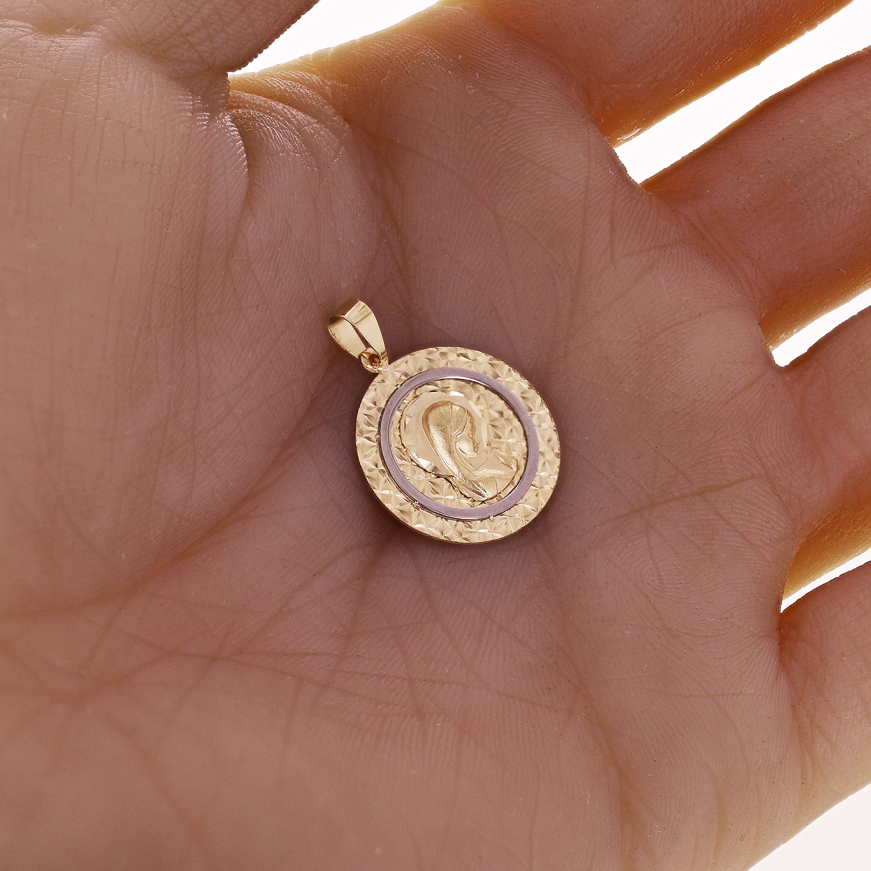 Italian 14k Yellow & White Gold Round 3D Girl Praying Charm Pendant 1" 1.6 grams - Small