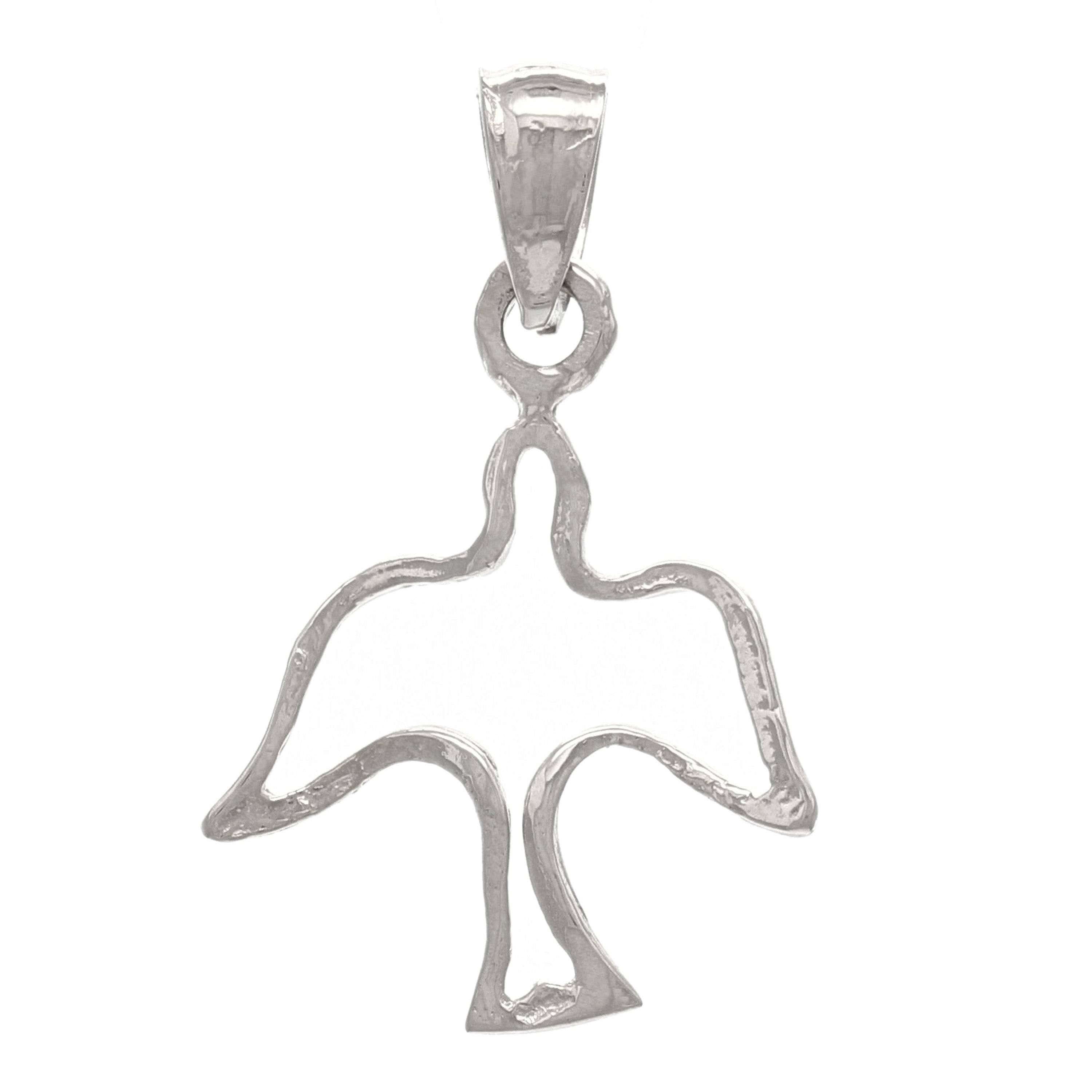 14k White Gold Solid Outline Bird Peace Dove Charm Pendant 0.7 gram - White