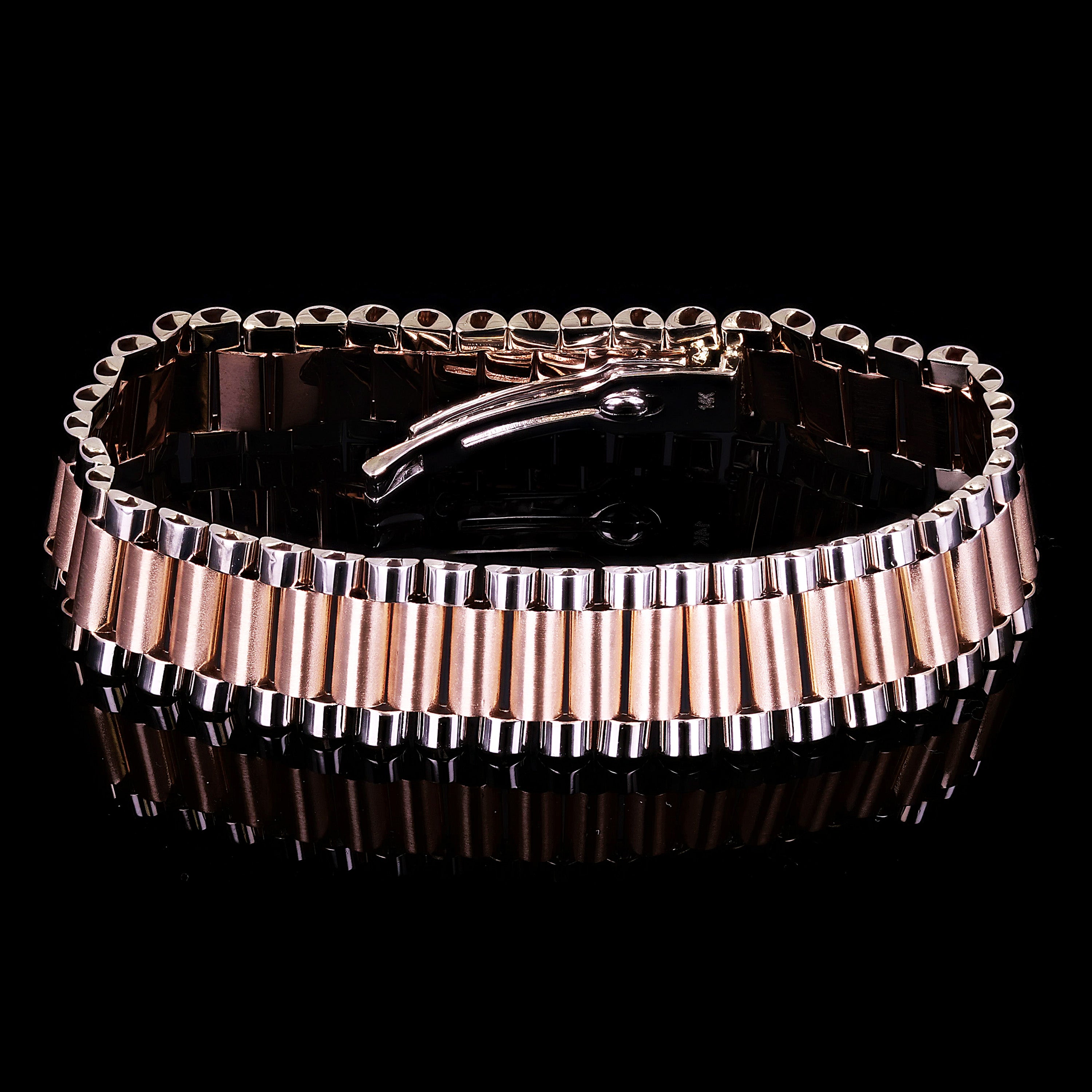 Italian Two- Tone 14k White & Rose Gold Watch Link Bracelet 8" 15.2mm 35.8 grams - 35.8 grams