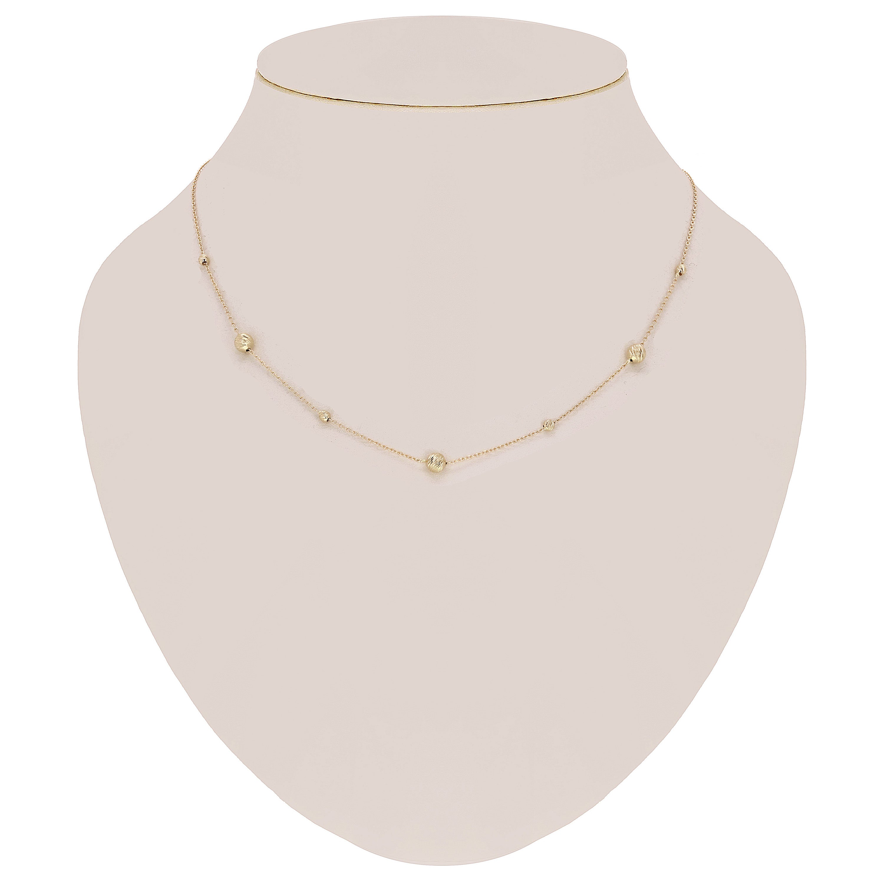 Italian 14k Yellow Gold Diamond Cut Ball Bead Station Necklace 18" 2.7 grams