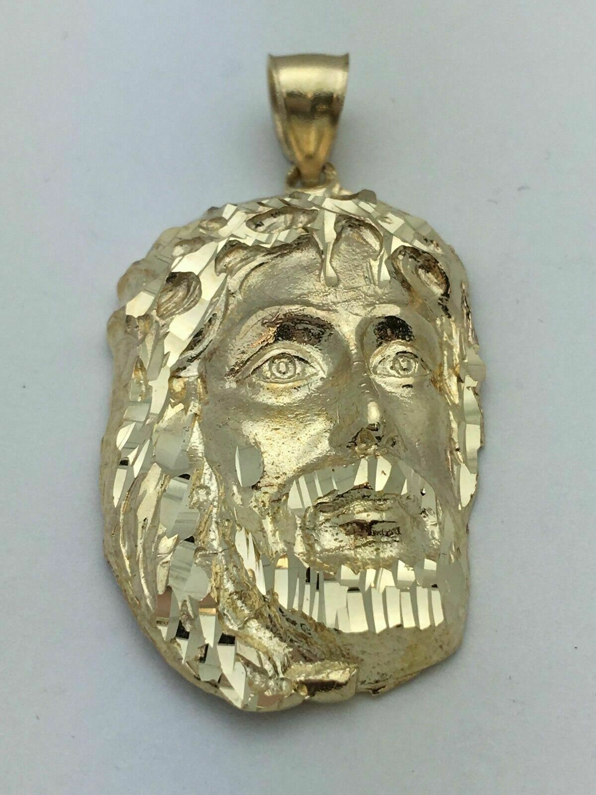 14k Yellow Gold Diamond Cut Jesus Christ Face Charm Pendant Religious 10 grams