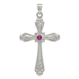 14k White Gold Ruby Gemstone Religious Cross Charm Pendant 5.4 grams - White