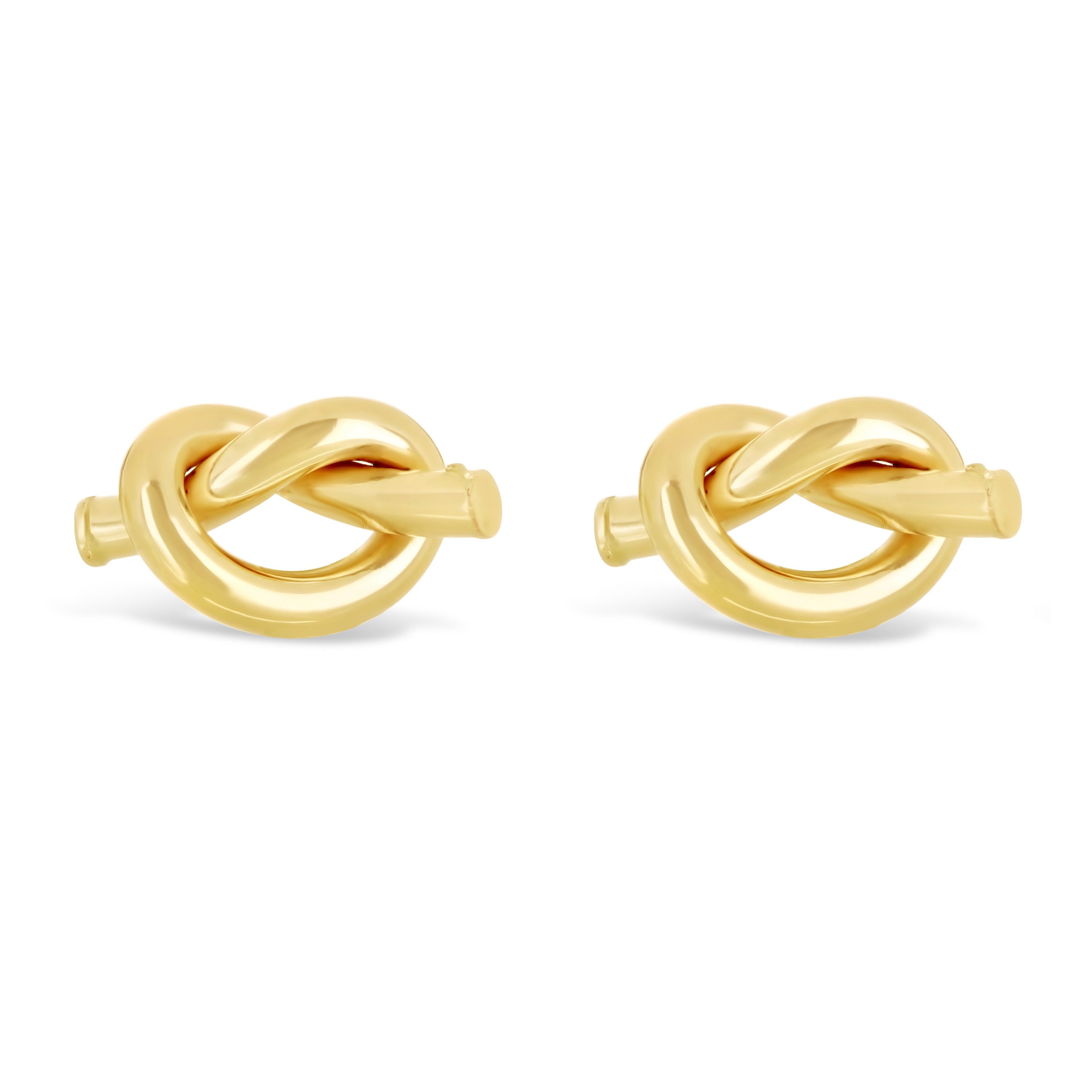 Italian 14k Yellow Gold Shiny Pretzel Love Knot Tubular Stud Earrings - Yellow,Medium