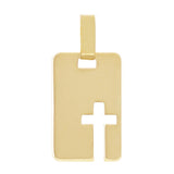 Italian 14k Yellow Gold  Cross Cut Out Disc Rectangle Charm Pendant 0.5 gram - Small