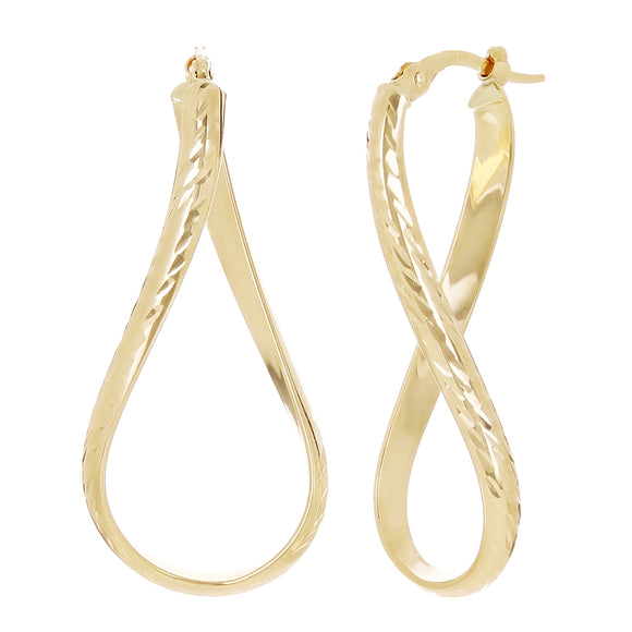 Italian 14k Yellow Gold Diamond Cut Twisted Oval Hoop Earrings 1.4