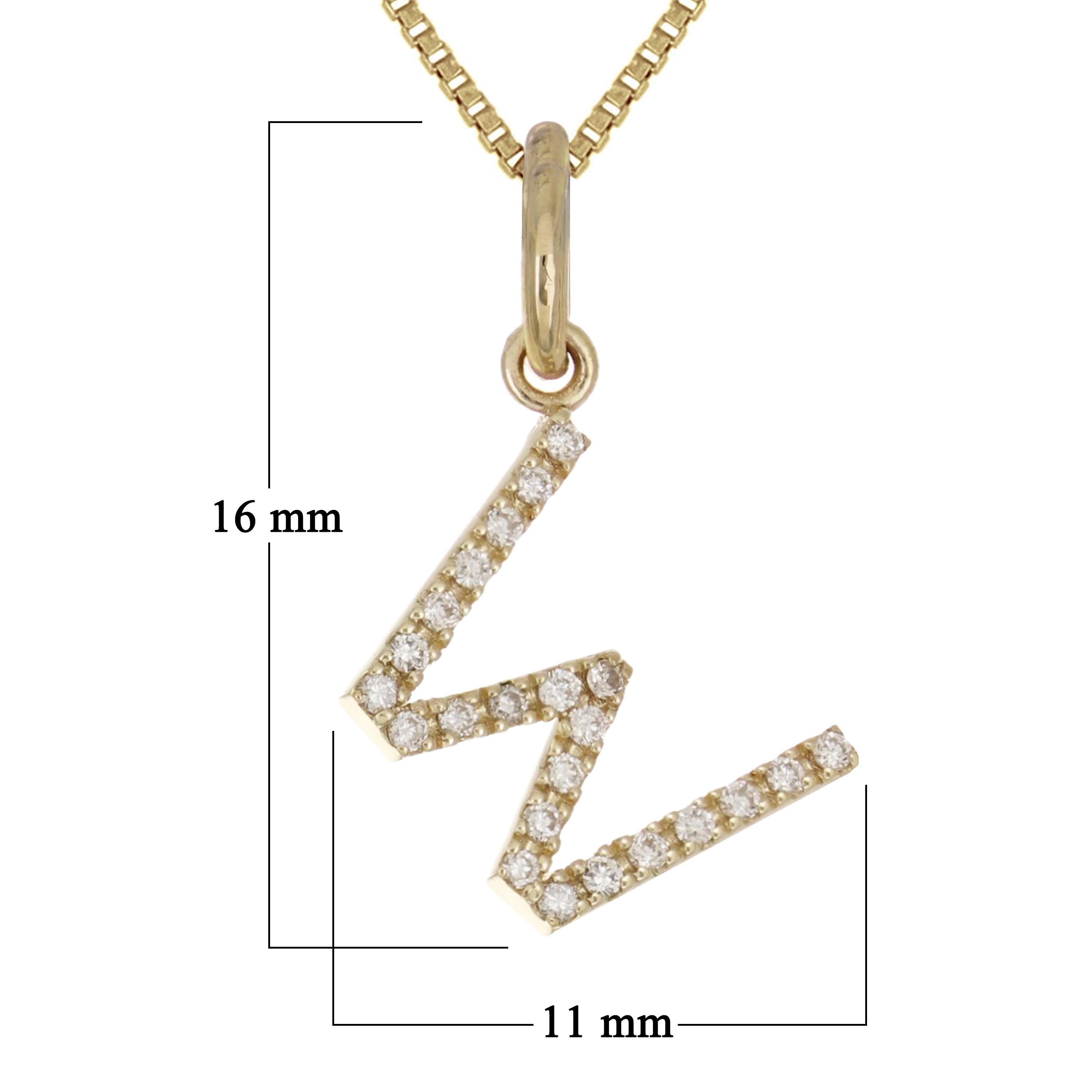 14k Yellow Gold Diamond Initial Letter W Charm Pendant Necklace 18" - Letter W,Yellow