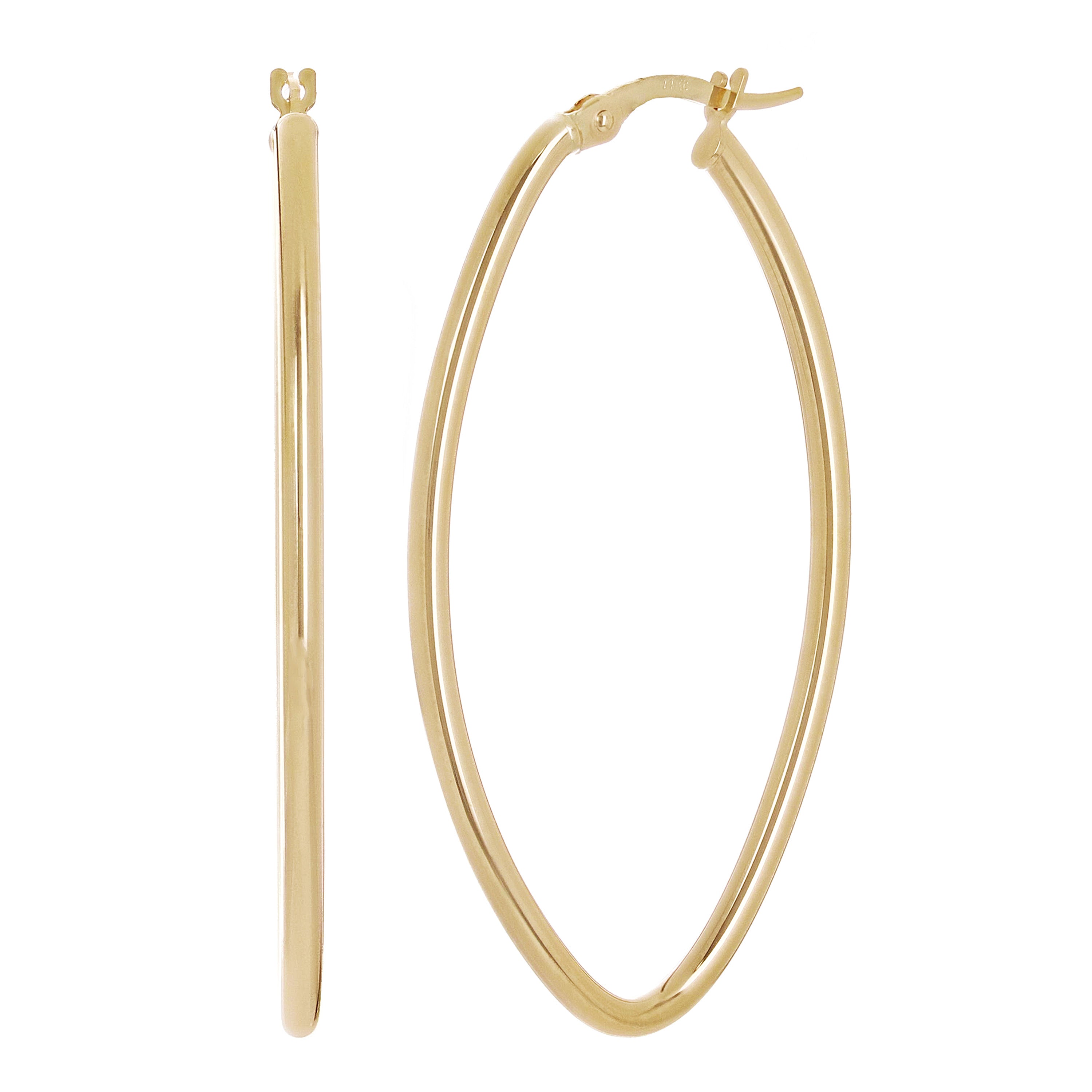 Italian 14k Yellow Gold Polished Oval Dangle Hoop Earrings 1.8" 2mm 1.8 grams