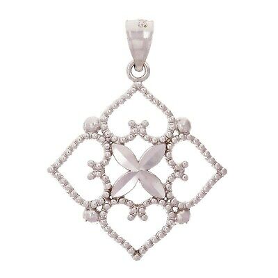 14k White Gold Filigree Heart Diamond Shape Charm Pendant 1.1