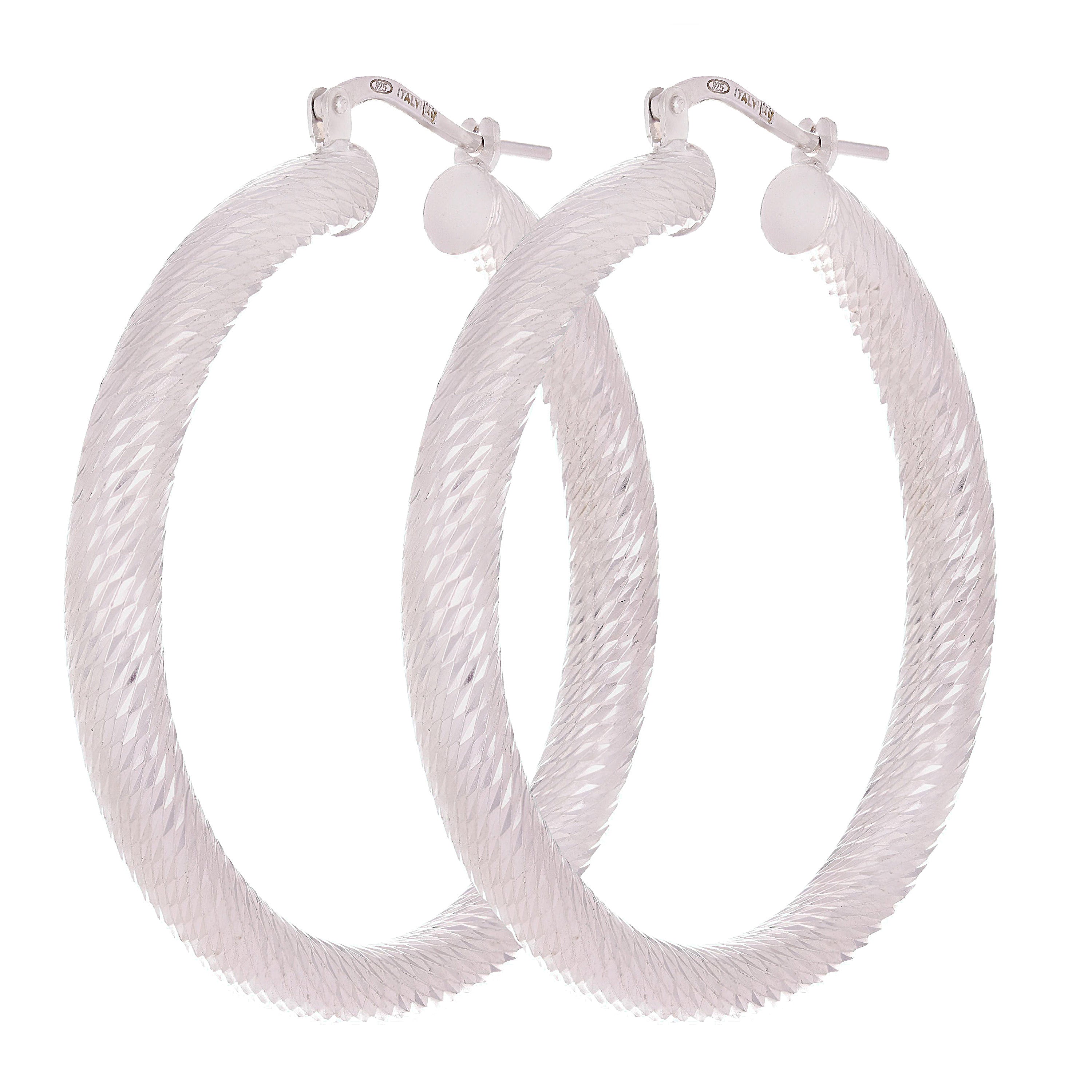 925 Sterling Silver Diamond Cut Round Hoop Loop Earrings 1.45" 4.25mm 7.7 grams