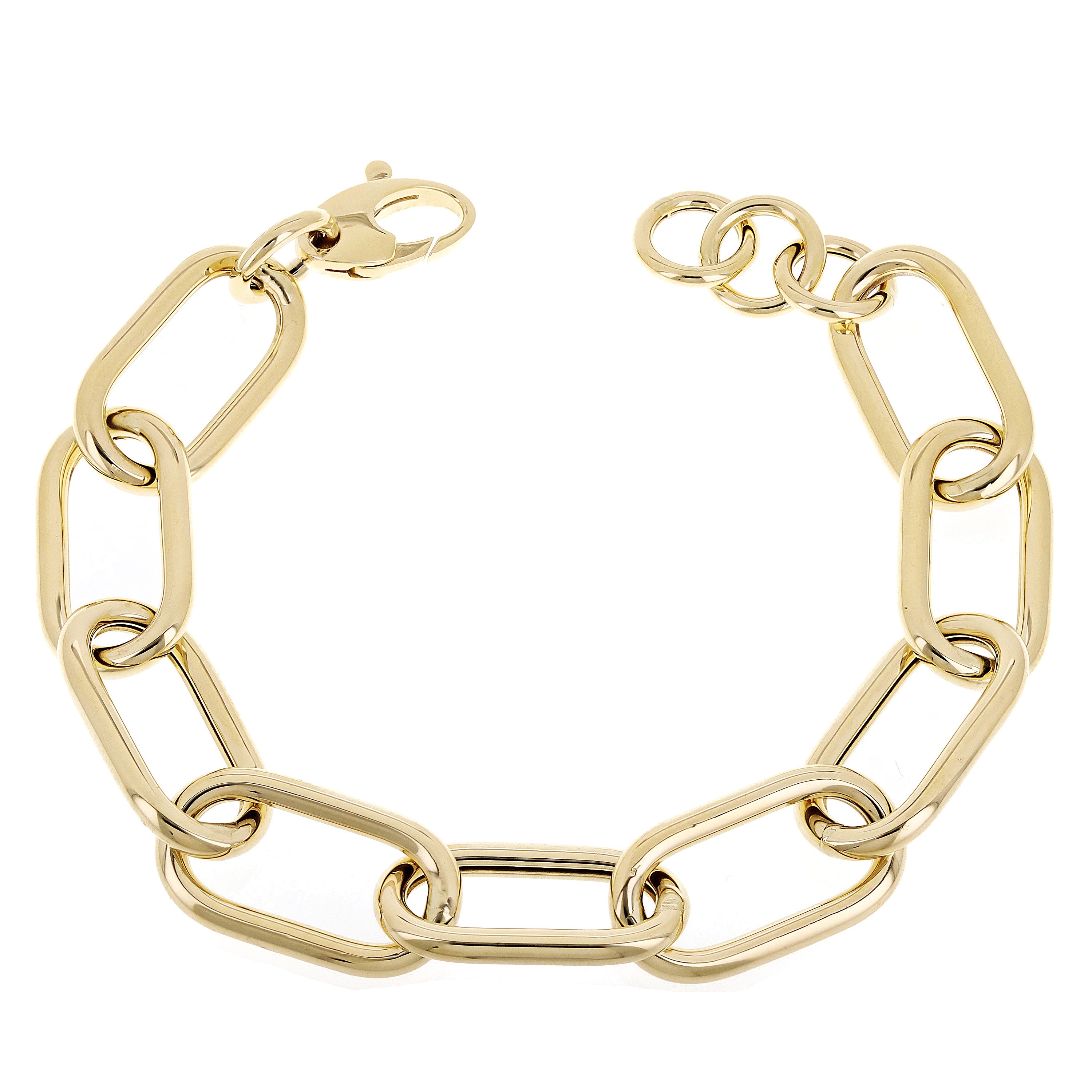 Italian 14k Yellow Gold Hollow Oval Paper Clip Link Chain Bracelet 9" 14mm 15.5g