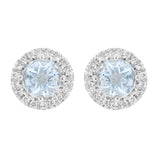 14k White Gold Aquamarine & Diamond Halo Stud Earrings