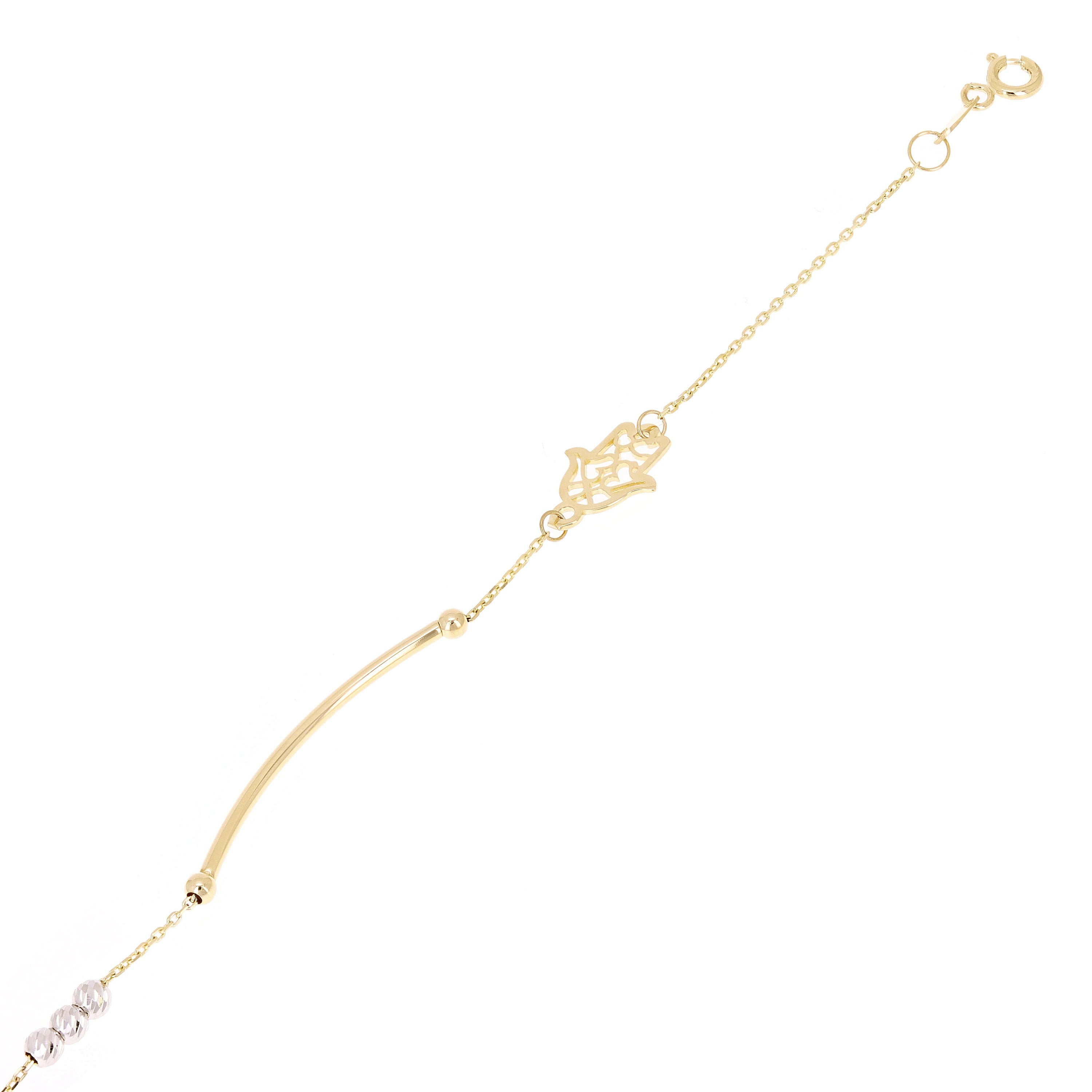 Italian 14k Yellow & White Gold Hamsa Charm Bar Link Bracelet 7.25" 1.5 grams