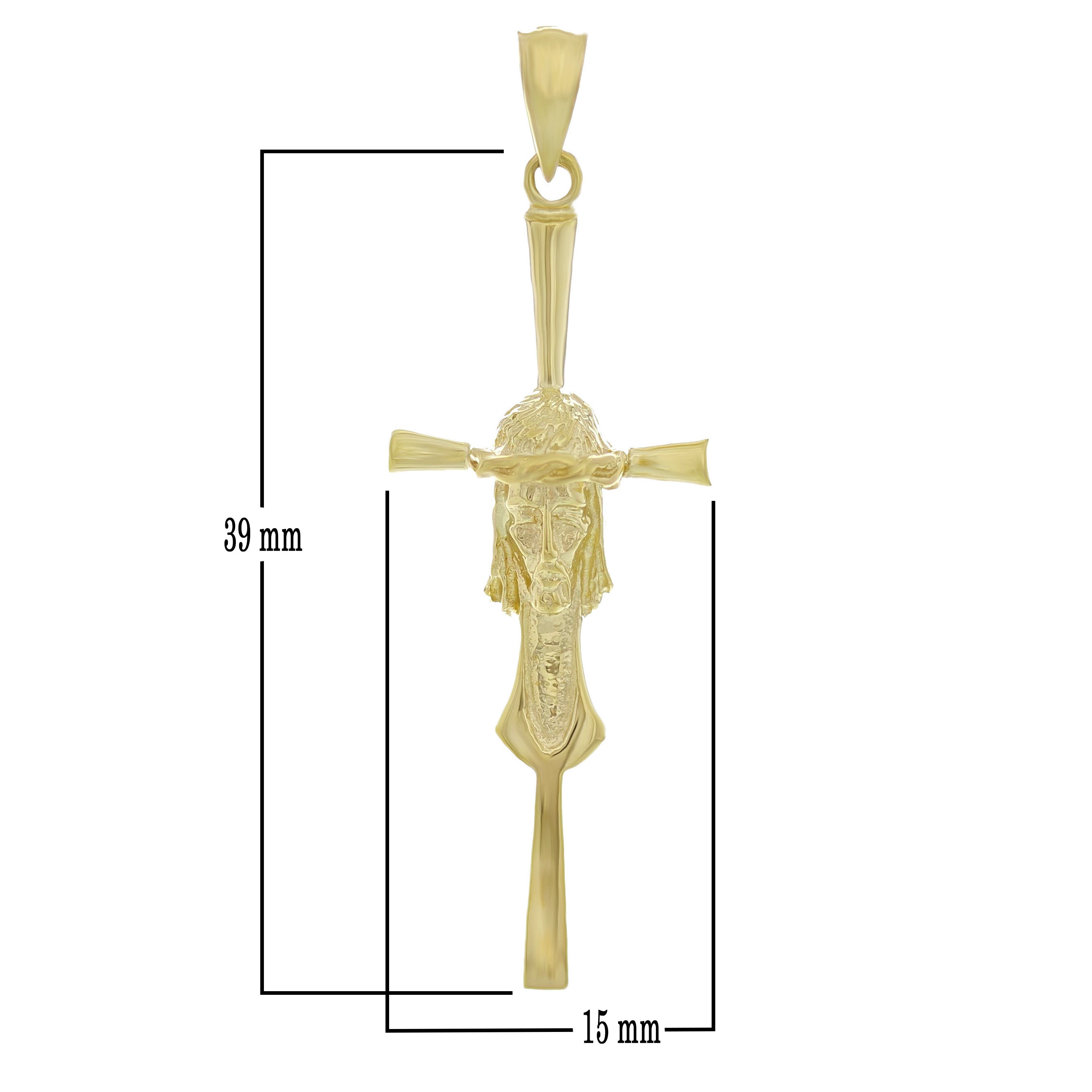 14k Yellow Gold Jesus Christ Face Crucifix Cross Charm Pendant 1.8" 2.8 grams - Yellow