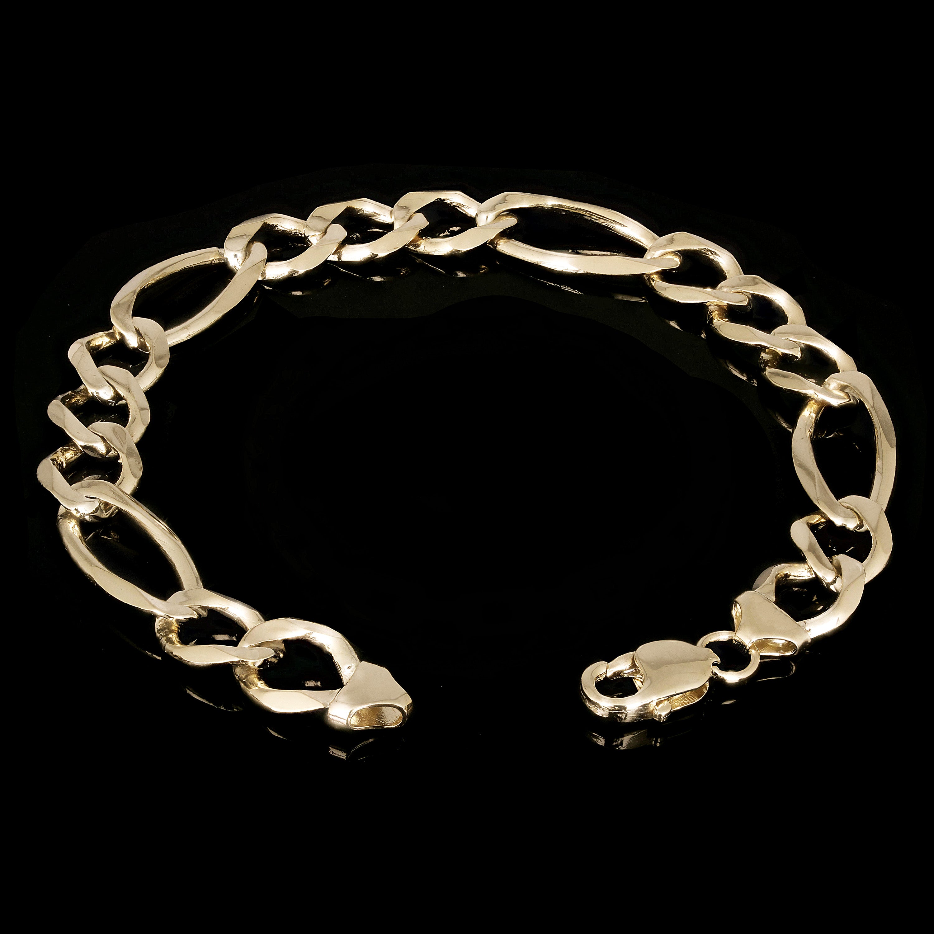 Men's 14k Yellow Gold Solid Figaro Link Chain Bracelet 11.3mm 7" - 8.5"