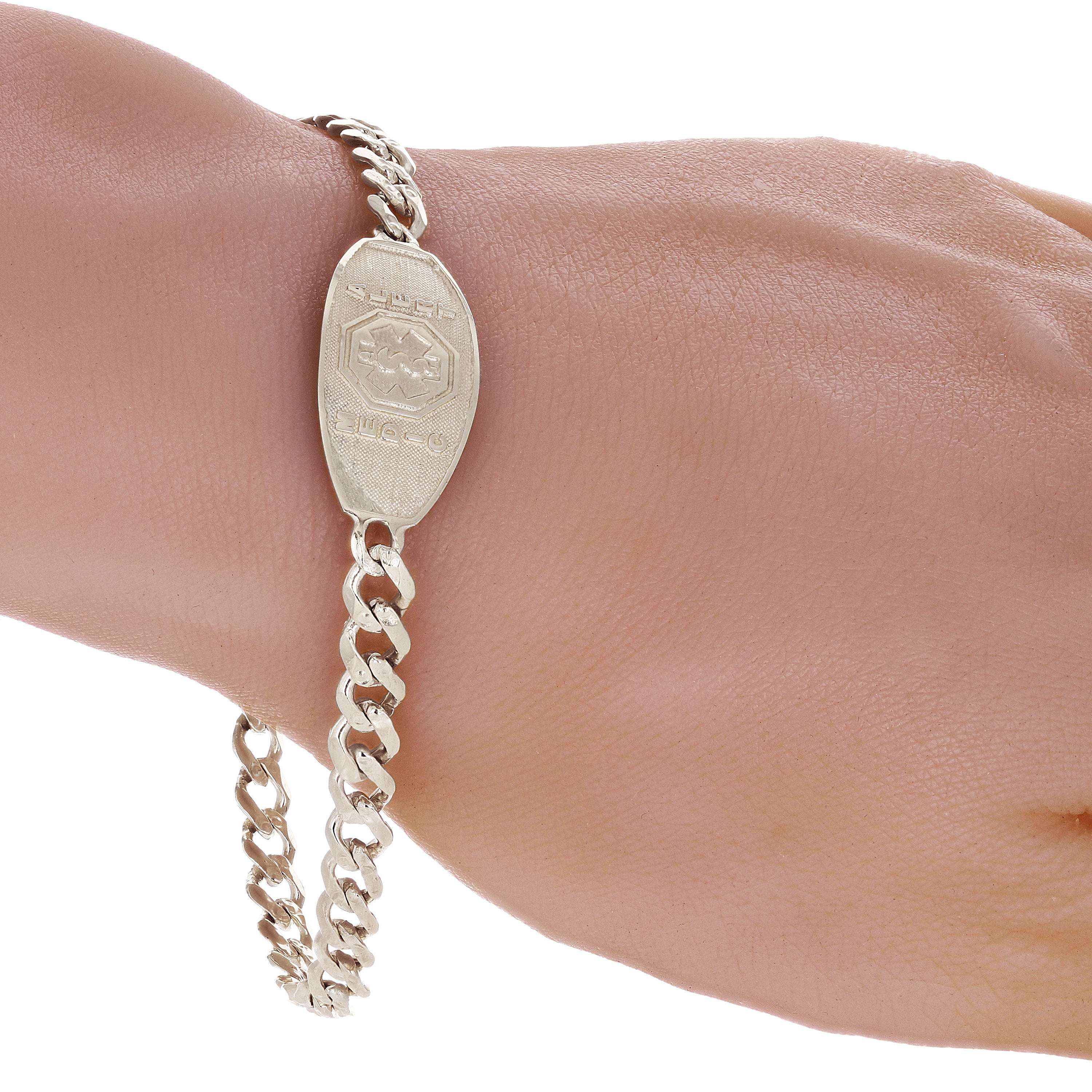 10k White Gold Solid Cuban Link Chain Medical Alert ID Bracelet 7" 9 grams - White,7" 9 grams