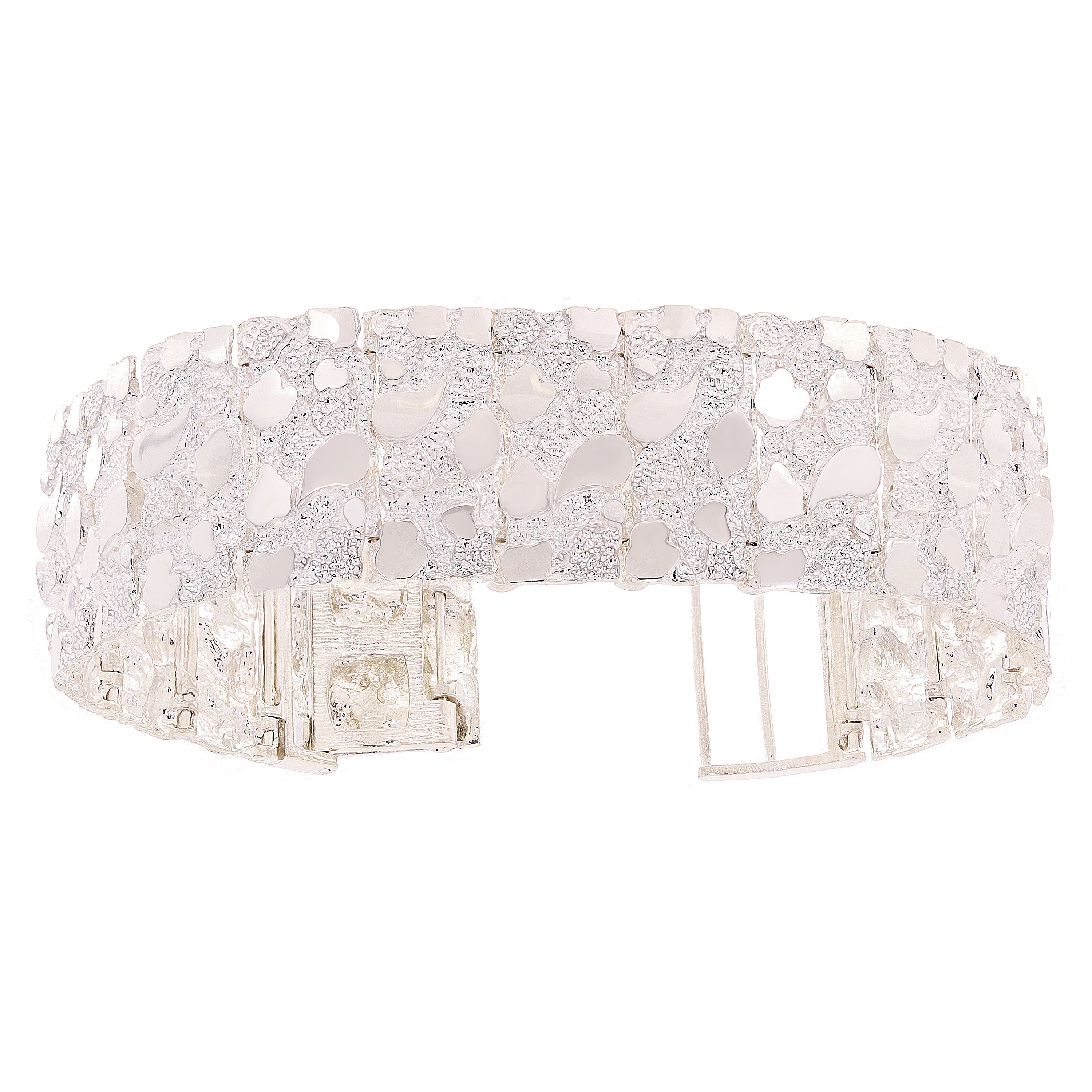 925 Solid Sterling Silver Nugget Bracelet Adjustable 24.5mm 8-8.5" 56.5 grams