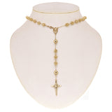 Italian 14k Yellow Gold Diamond-Cut Beaded Rosary Necklace 7mm 29" 32.6 grams