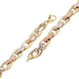 Italian 14k Tri-Color Gold Hollow Triple Oval Link Bracelet 7.5" 9mm 8 grams