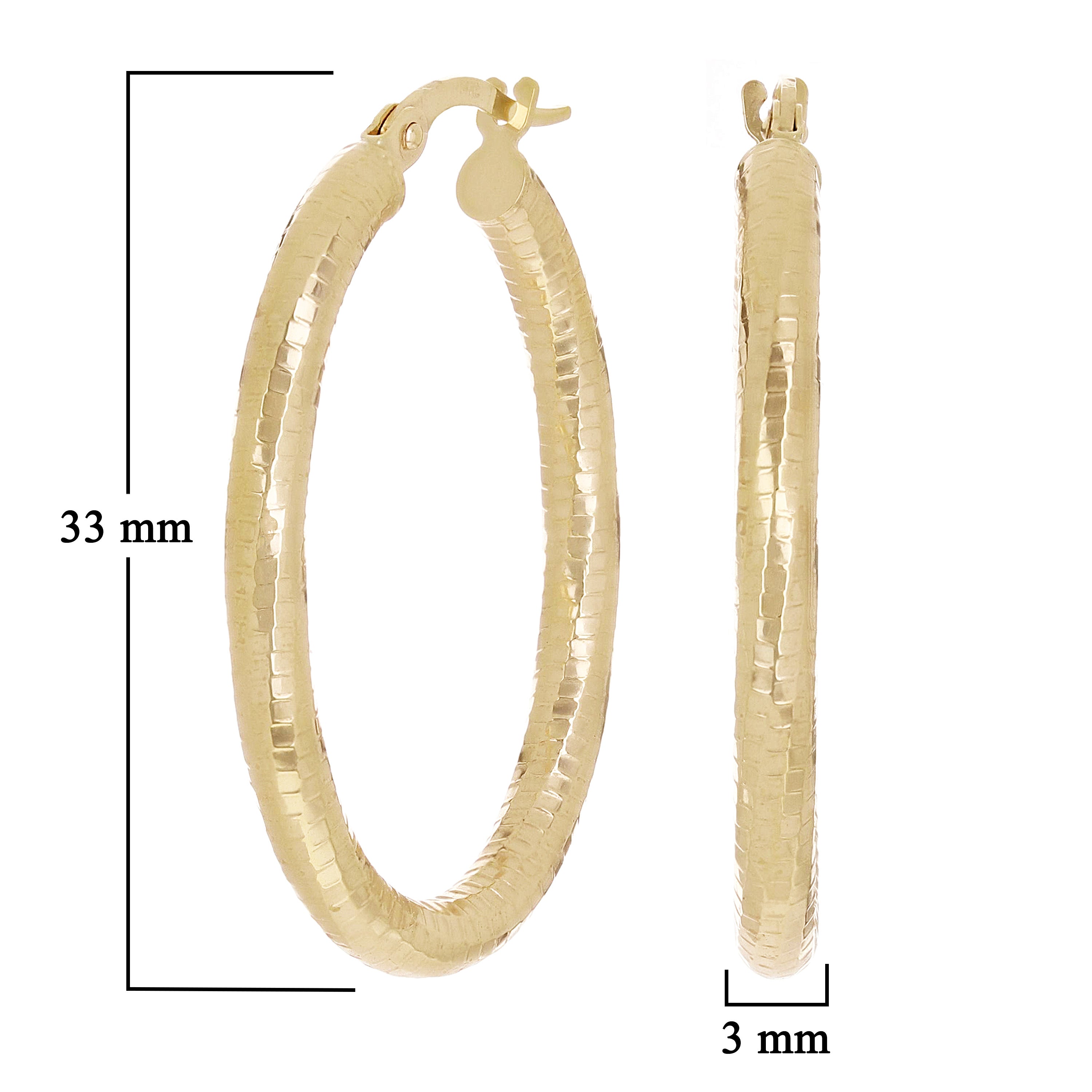Italian 14k Yellow Gold Honeycomb Hollow Oval Hoop Earrings 1.3" 3mm 2.2 grams
