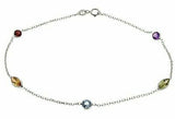14k White Gold Natural Multi Color Marquise & Round Gemstones Anklet Bracelet 9" - White