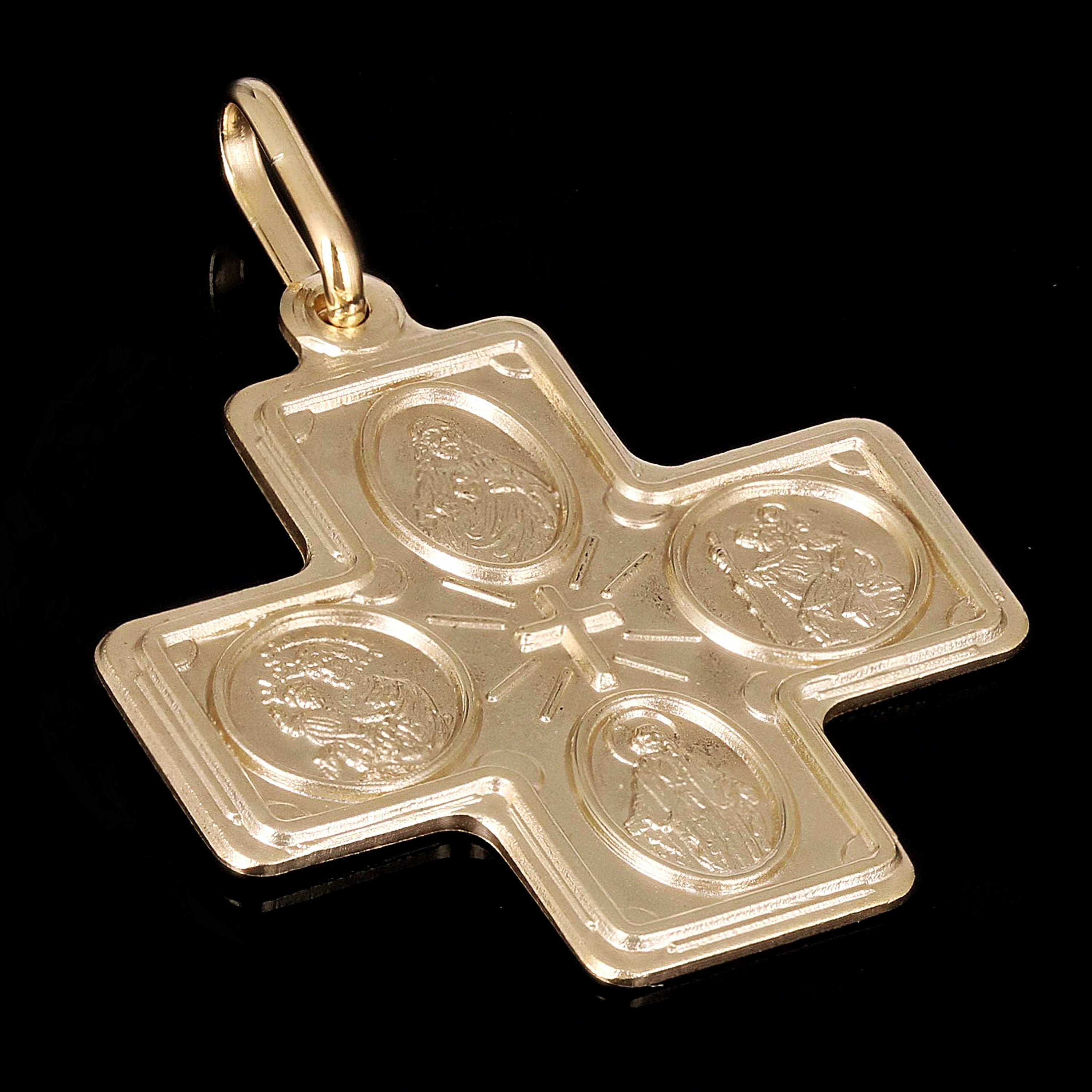 Italian 14k Yellow Gold Holy Spirit 4-Way Cross Medal Pendant 1.4" 4.3 grams - 1.4"