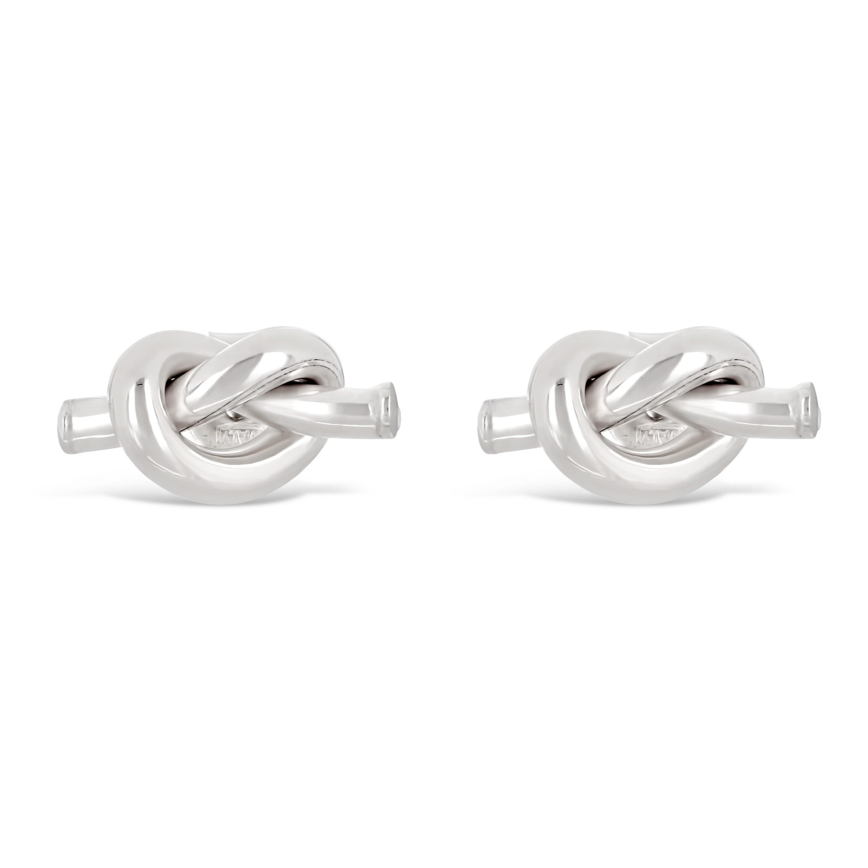 Italian 14k White Gold High Polished Pretzel Love Knot Stud Earrings - White,Small