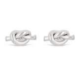Italian 14k White Gold High Polished Pretzel Love Knot Stud Earrings - White,Small