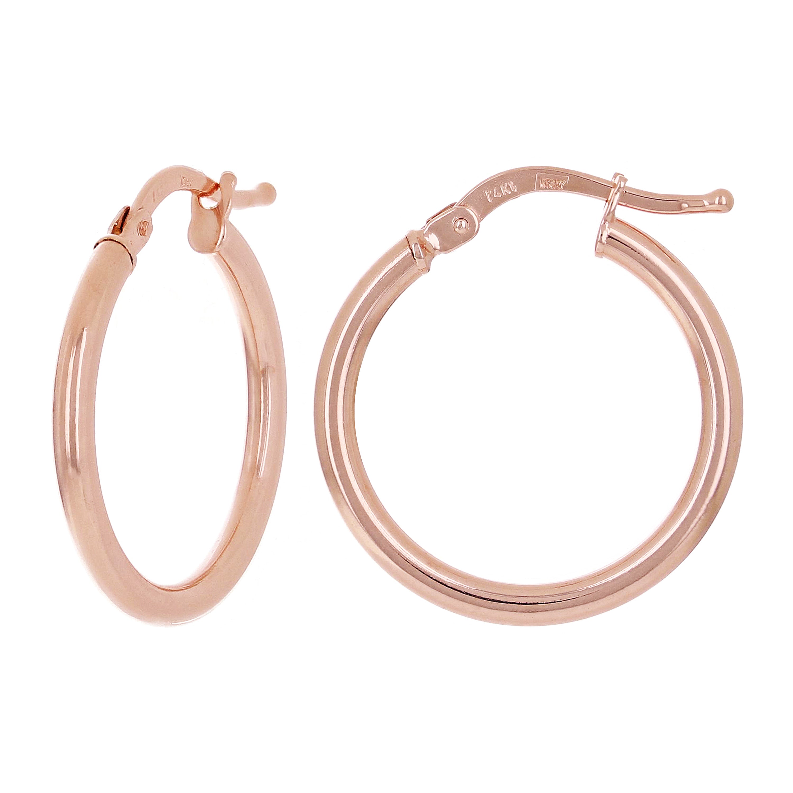 Italian 14k Rose Gold High Polished Plain Hollow Hoop Earrings 21x2mm 1.3 grams - Rose,Size 0.8" 1.3 grams