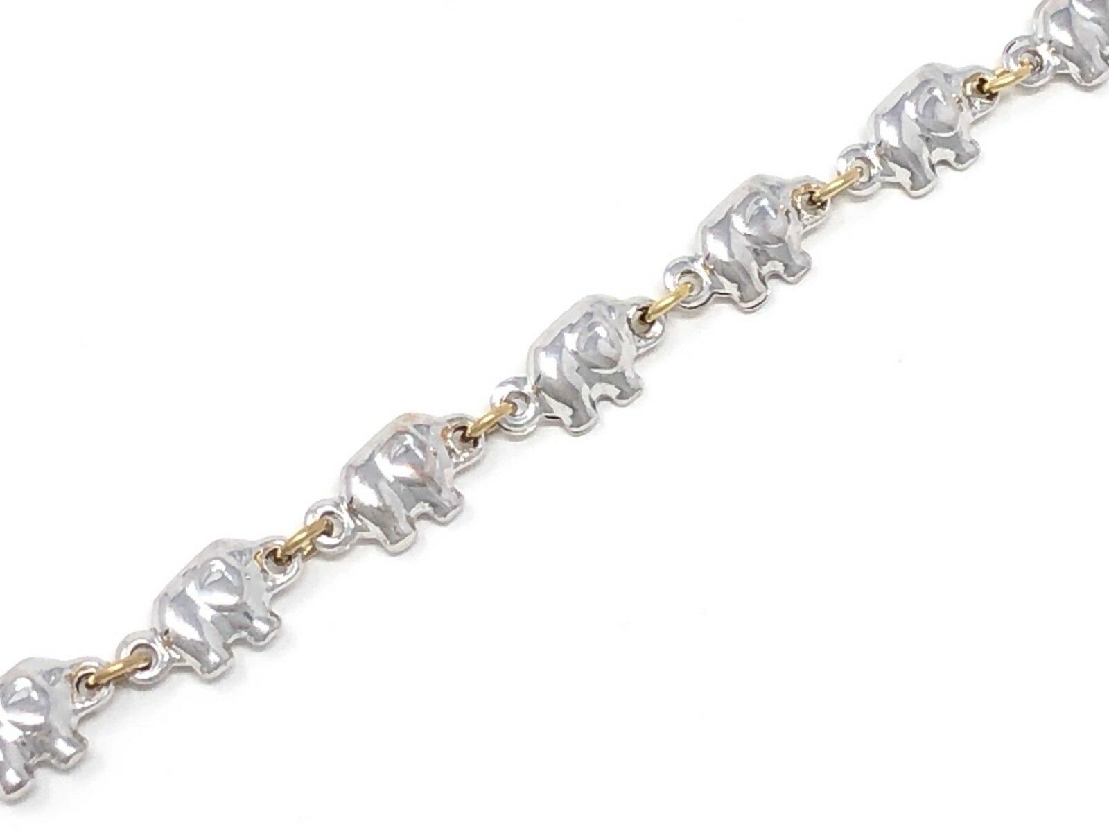 Italian 14k Two Tone Gold Hollow Charm Elephant Bracelet 6.8" 6.7mm 6.6 grams