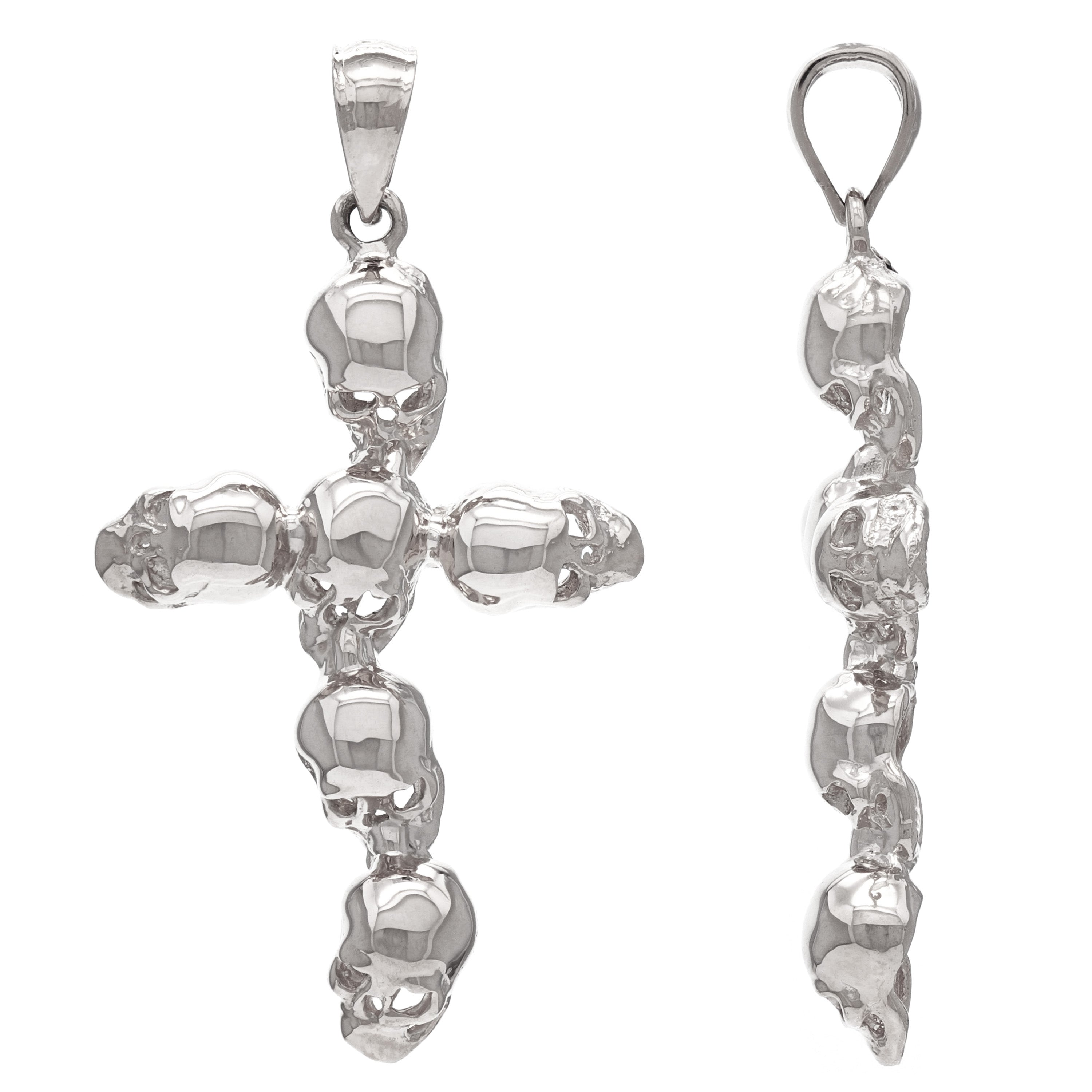 10k White Gold Solid High Polished Cross Skull Charm Pendant 1.65" 4.3 grams