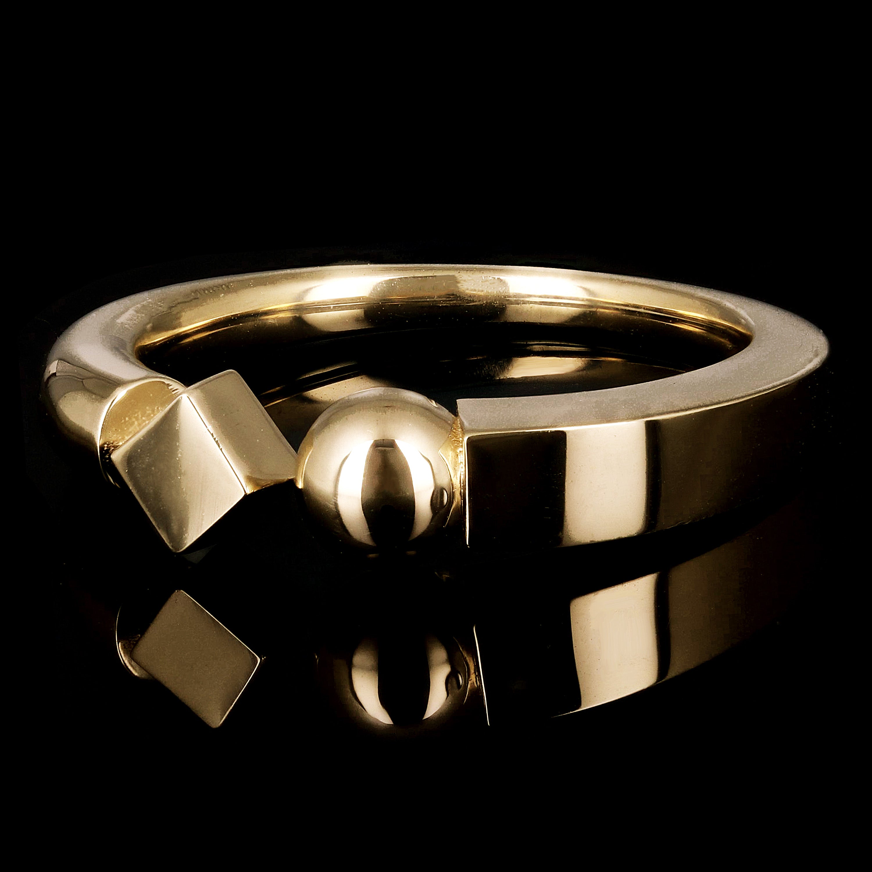 14k Yellow Gold Split Ball & Diamond Shape Open Ring Size 8 - 5.4mm 6.7 grams