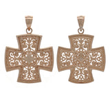 14k Rose Gold Filigree Religious Cross Pendant - Rose
