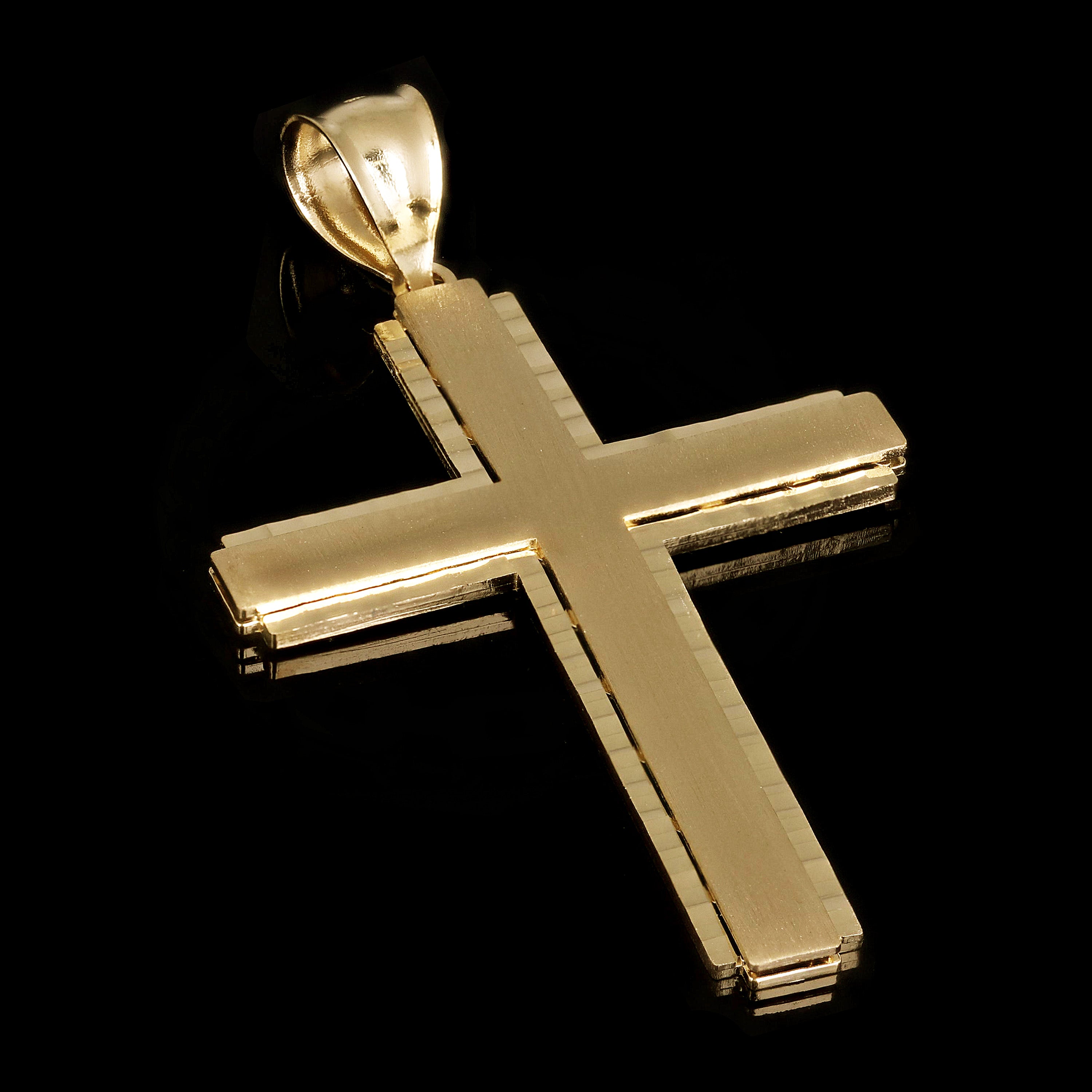 14k Yellow Gold Solid Diamond Cut Satin Cross Pendant 2.4" 6.9 grams