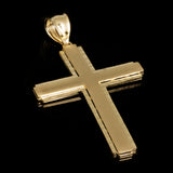 14k Yellow Gold Solid Diamond Cut Satin Cross Pendant 2.4" 6.9 grams
