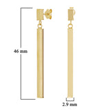Italian 14k Yellow Gold Square Vertical Bar Dangle Drop Earrings 1.8" 2.1 grams