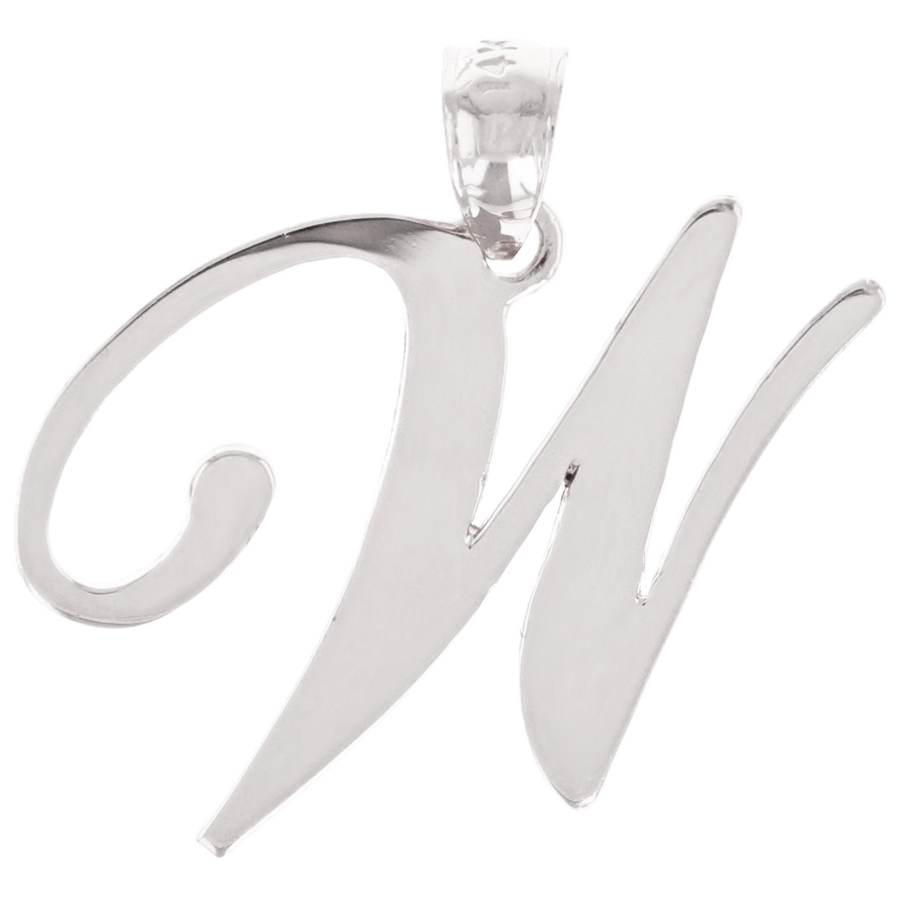 14k White Gold Initial Letter W Alphabet Charm Pendant - Letter W,White