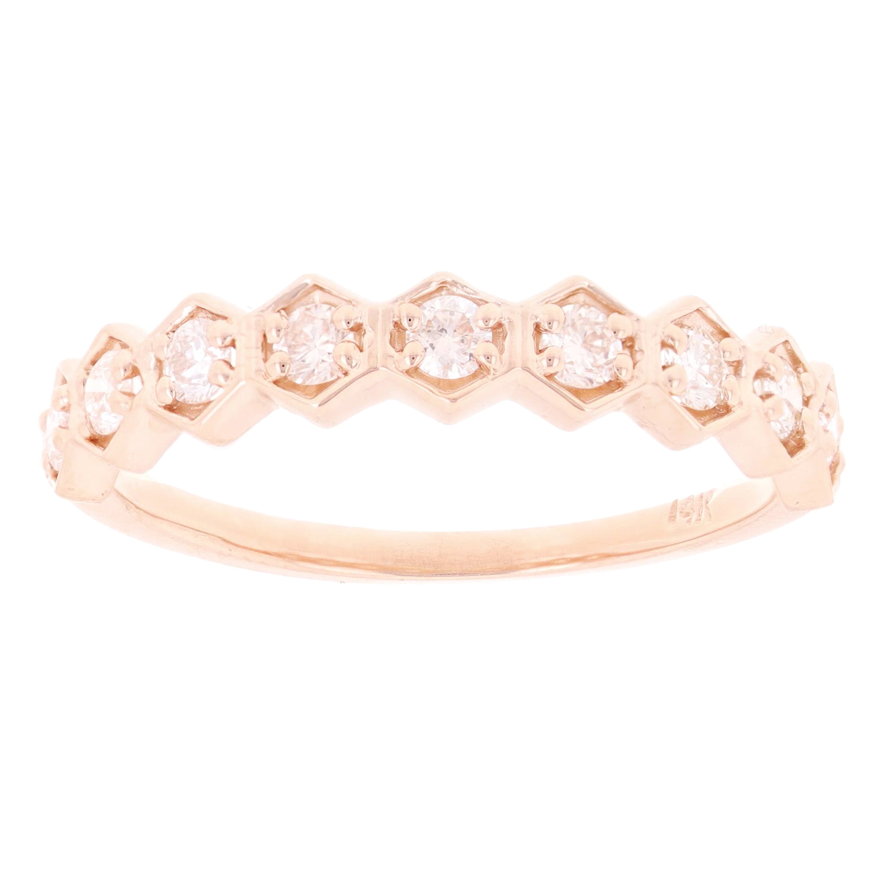14k Rose Gold 0.35ctw Diamond Polygon Stackable Wedding Ring Band Size 6.5 - Rose