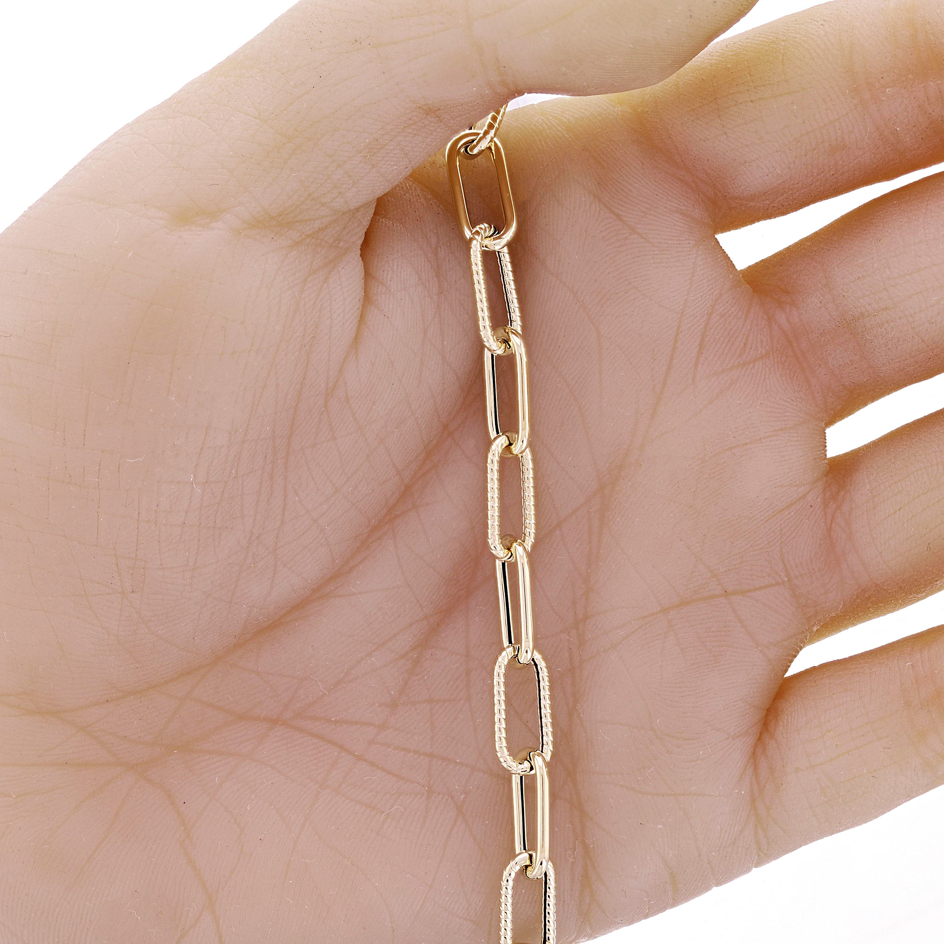 Italian 14k Yellow Gold Hollow Twisted Paper Clip Link Bracelet 8.75" 6.4mm 4.3g